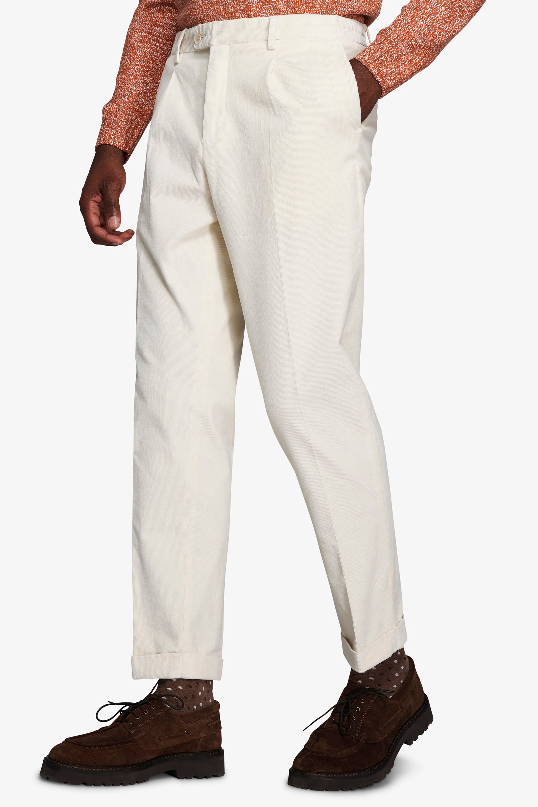Cream trousers in fine-cord corduroy