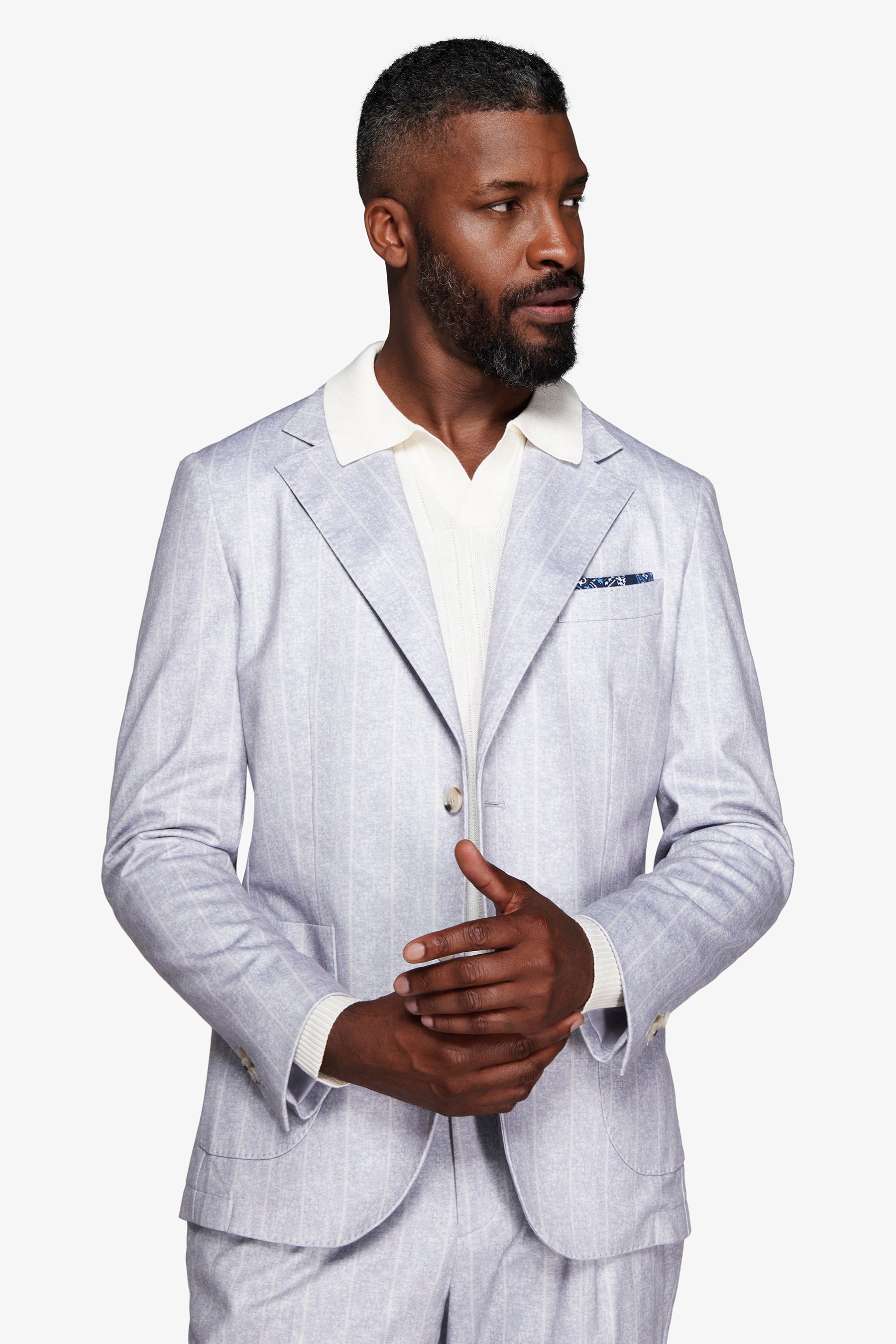 Giacca gessata celeste