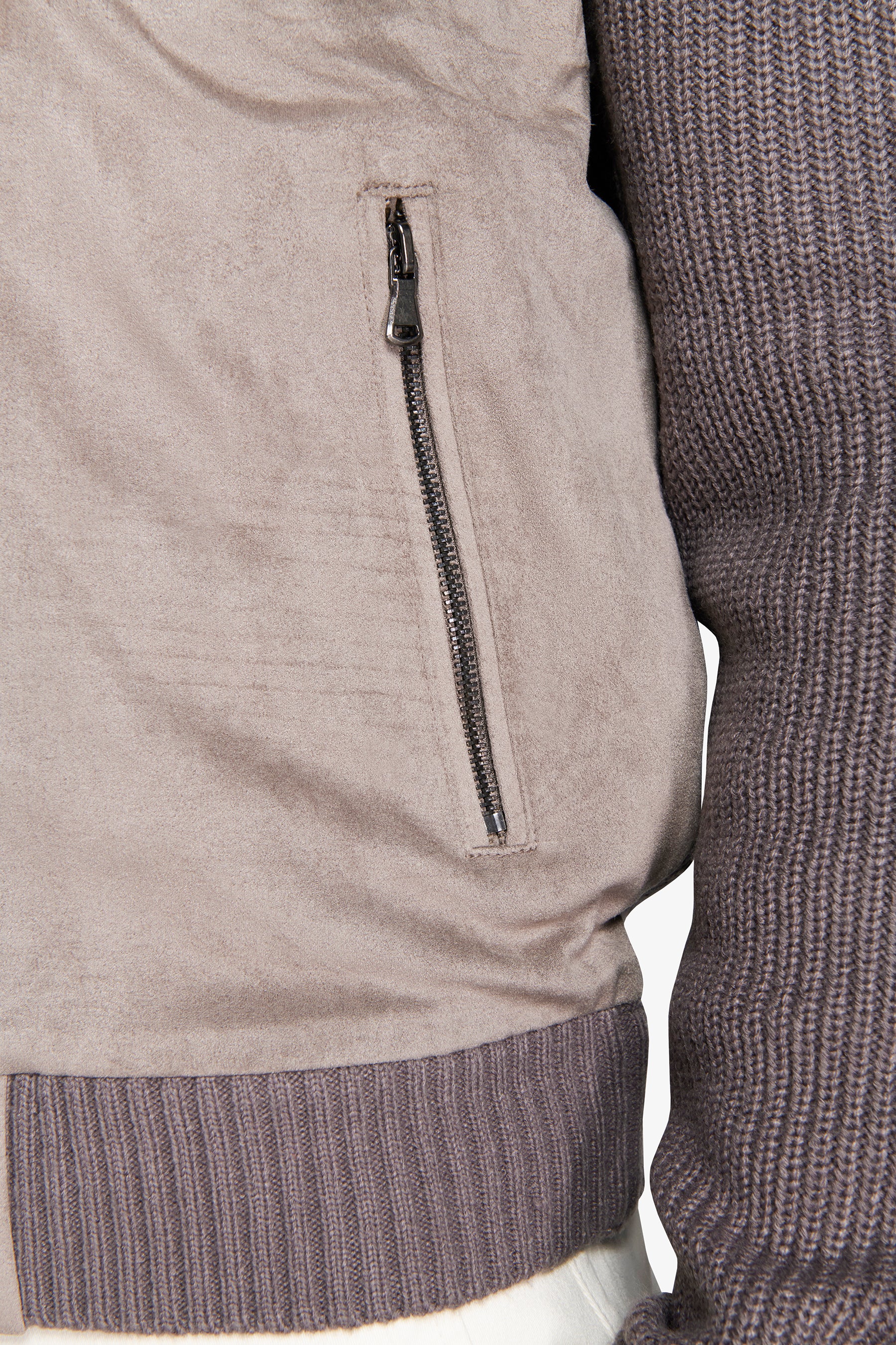 Taupe dual material knit bomber jacket