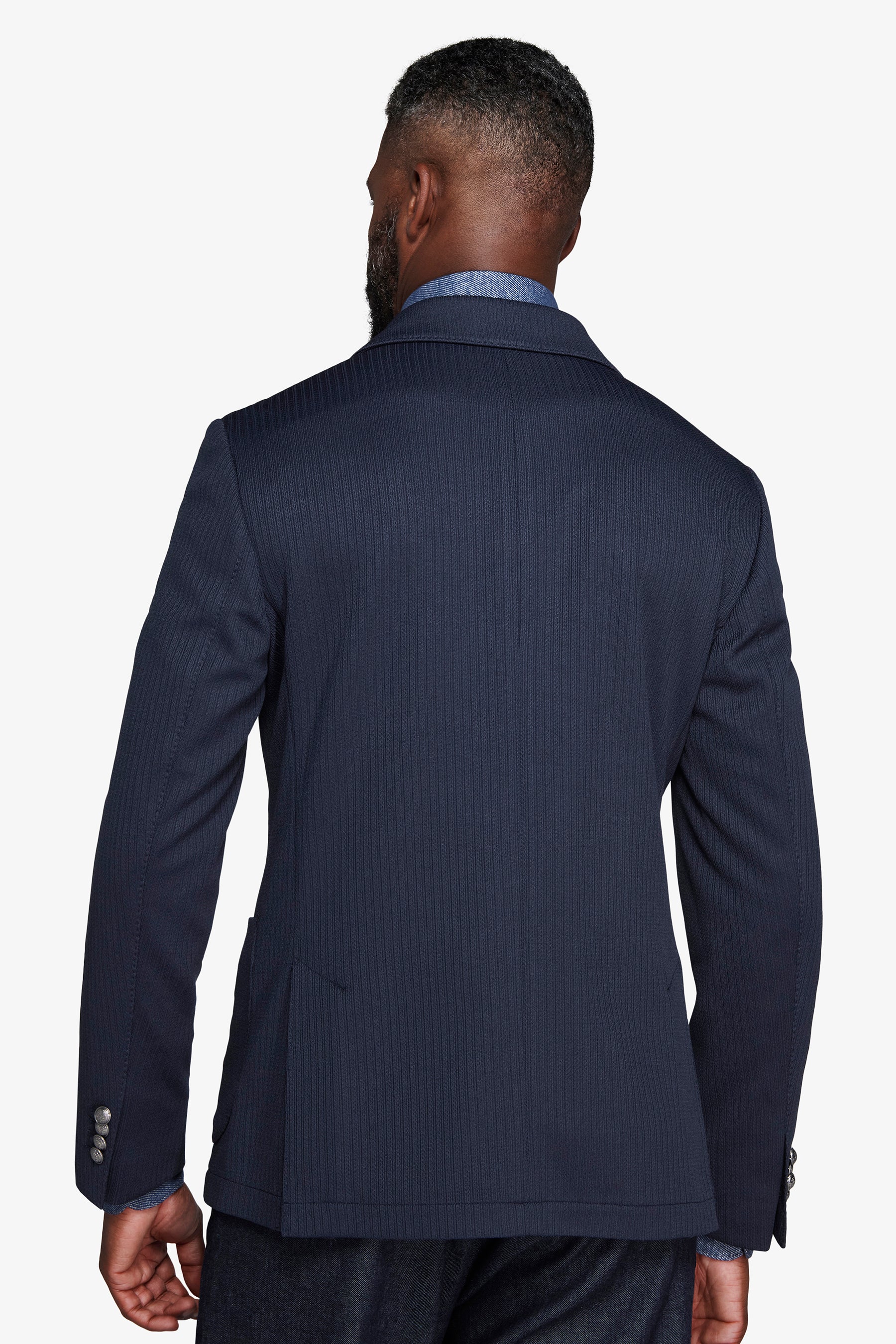 Blue double-breasted textured jersey blazer