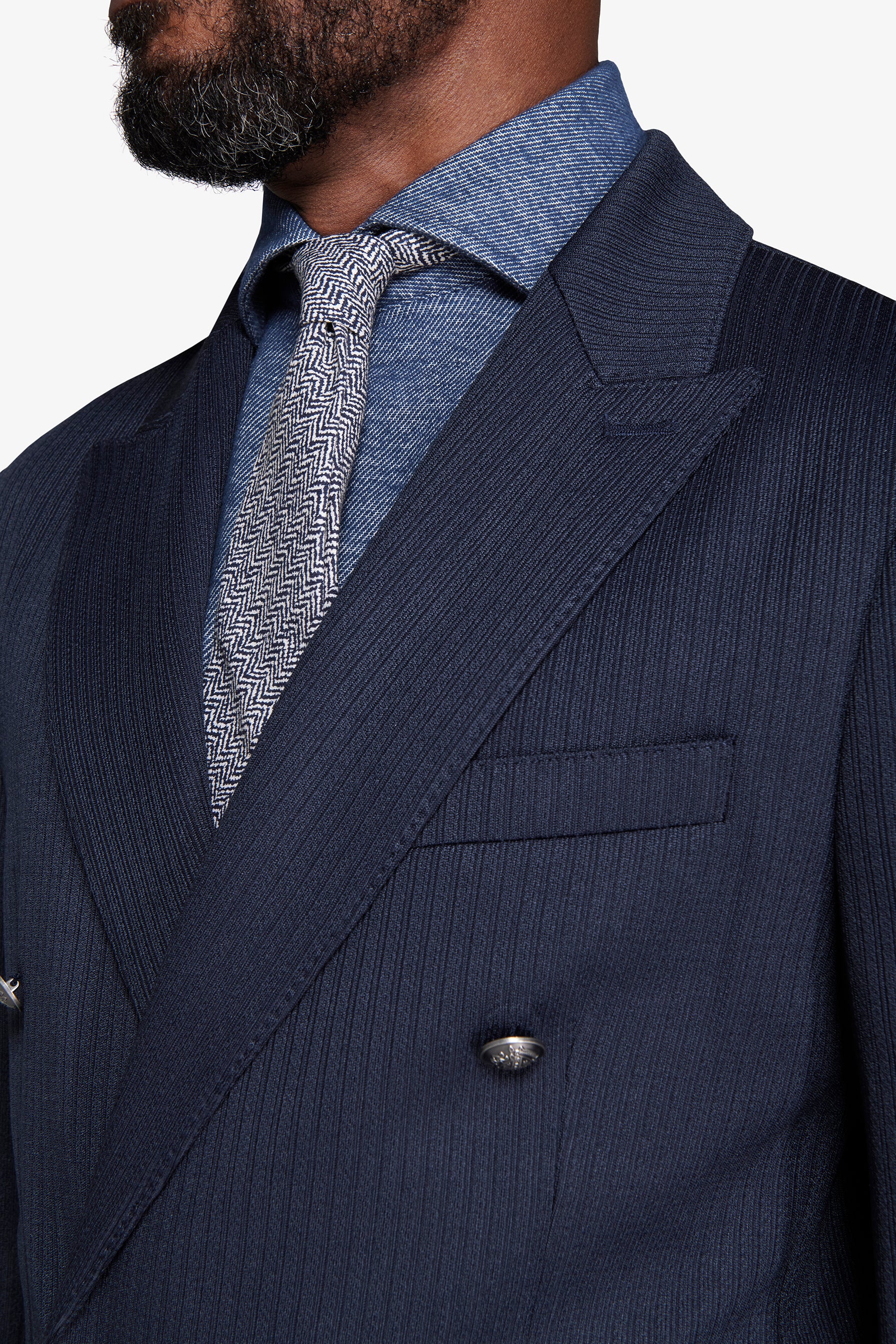 Blue double-breasted textured jersey blazer