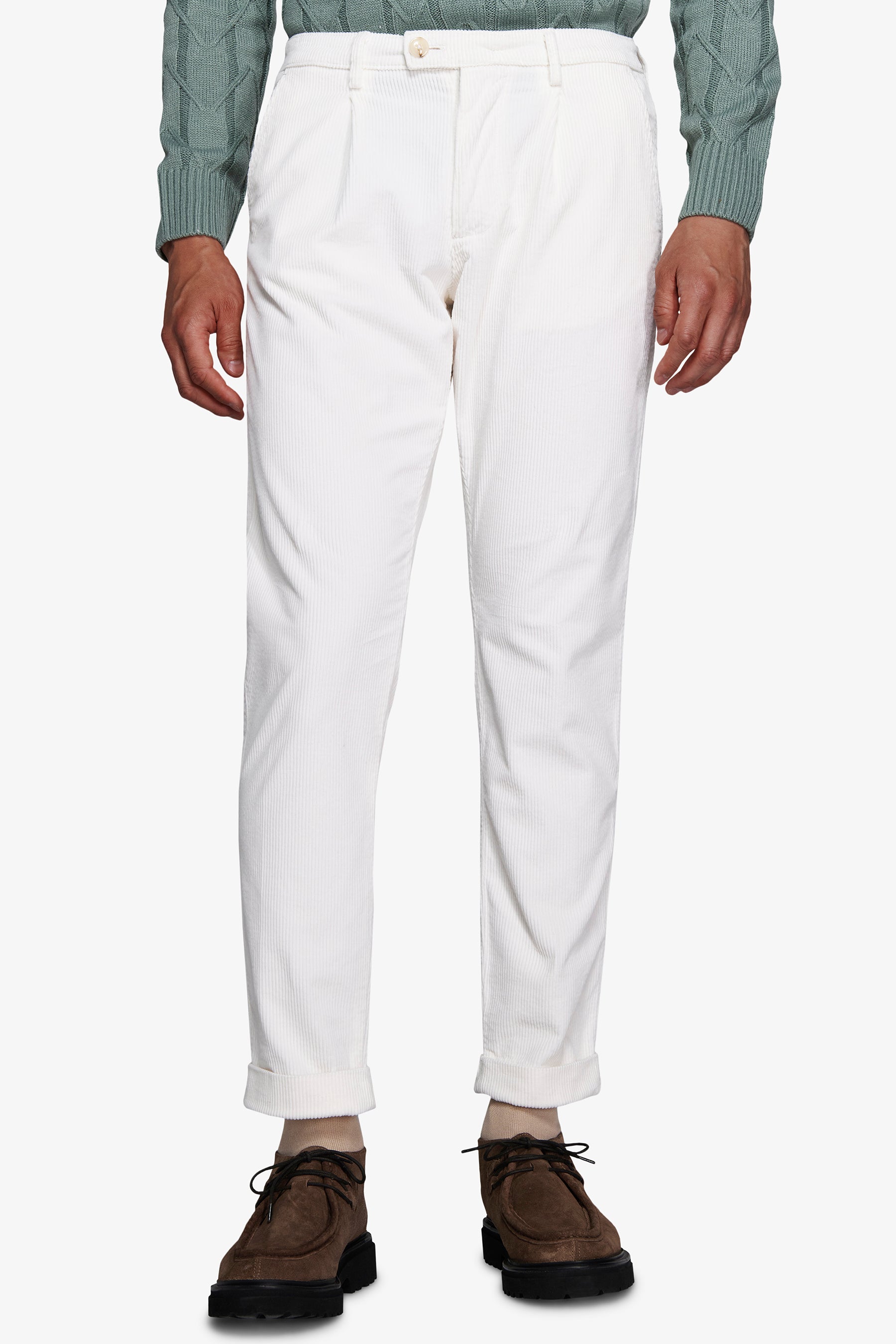 Pantalon en velours côtelé crème milleraies
