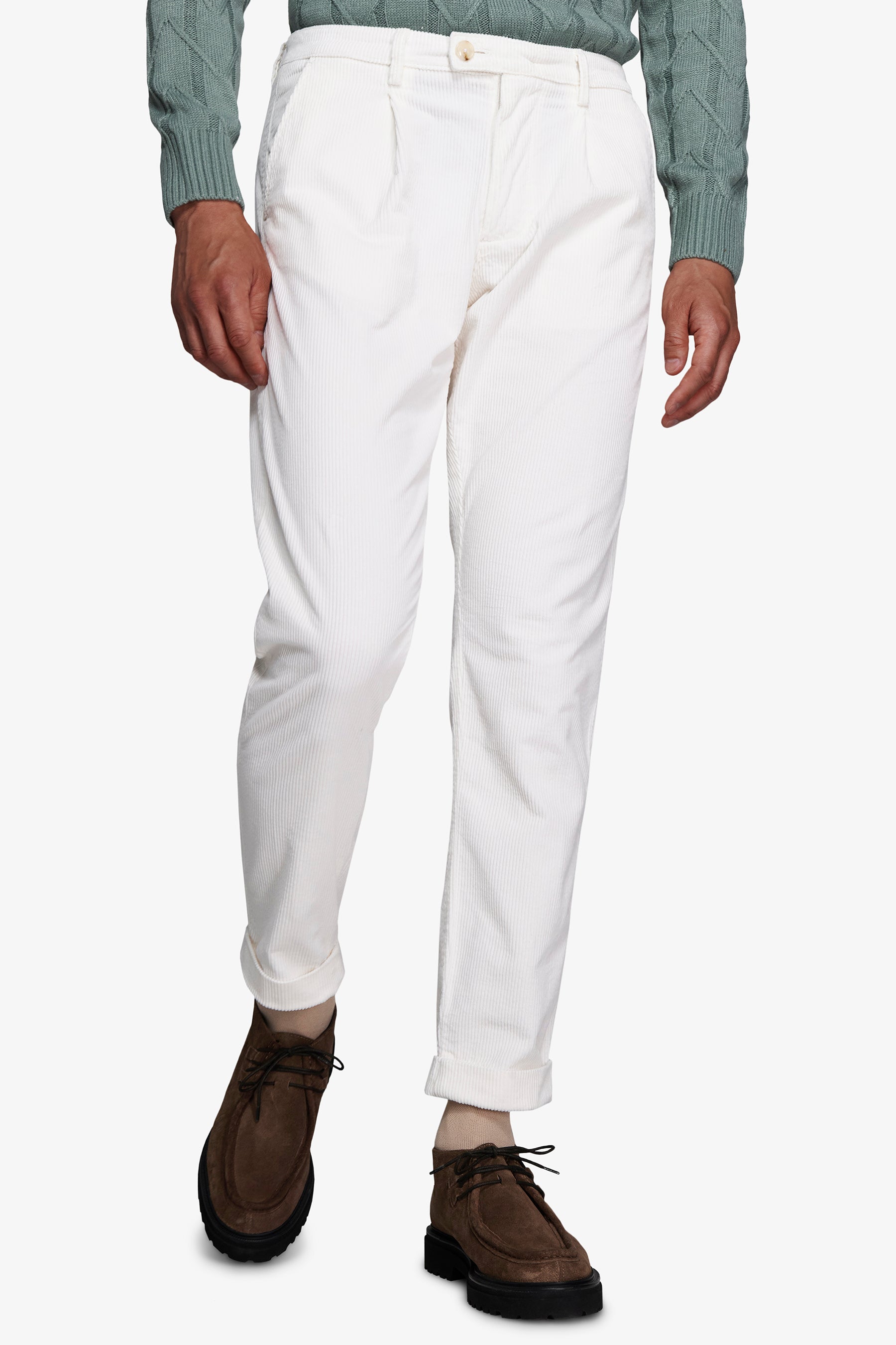 Pantalon en velours côtelé crème milleraies