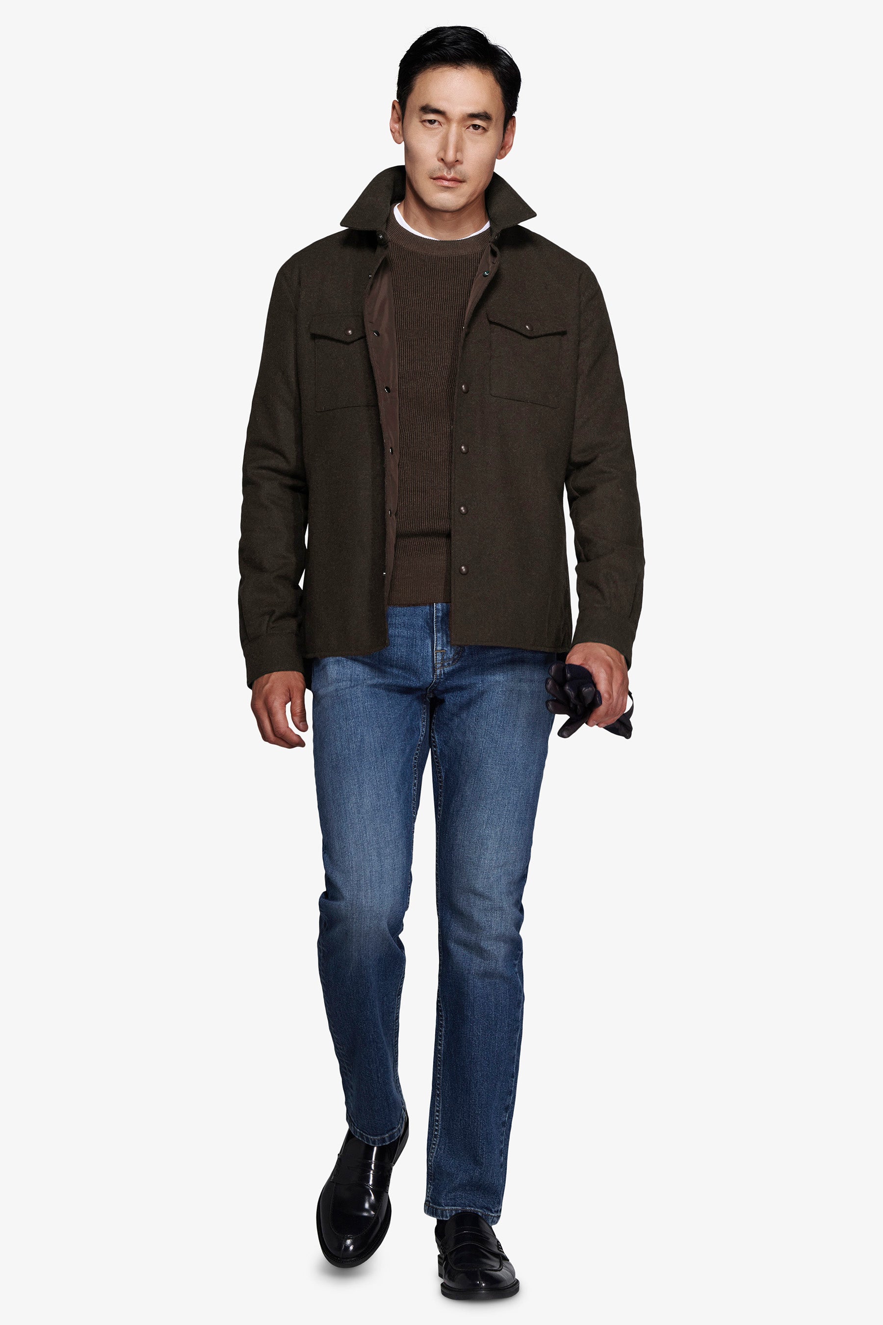 Melange-Overshirt mit Flanell-Effekt in Dunkelbraun