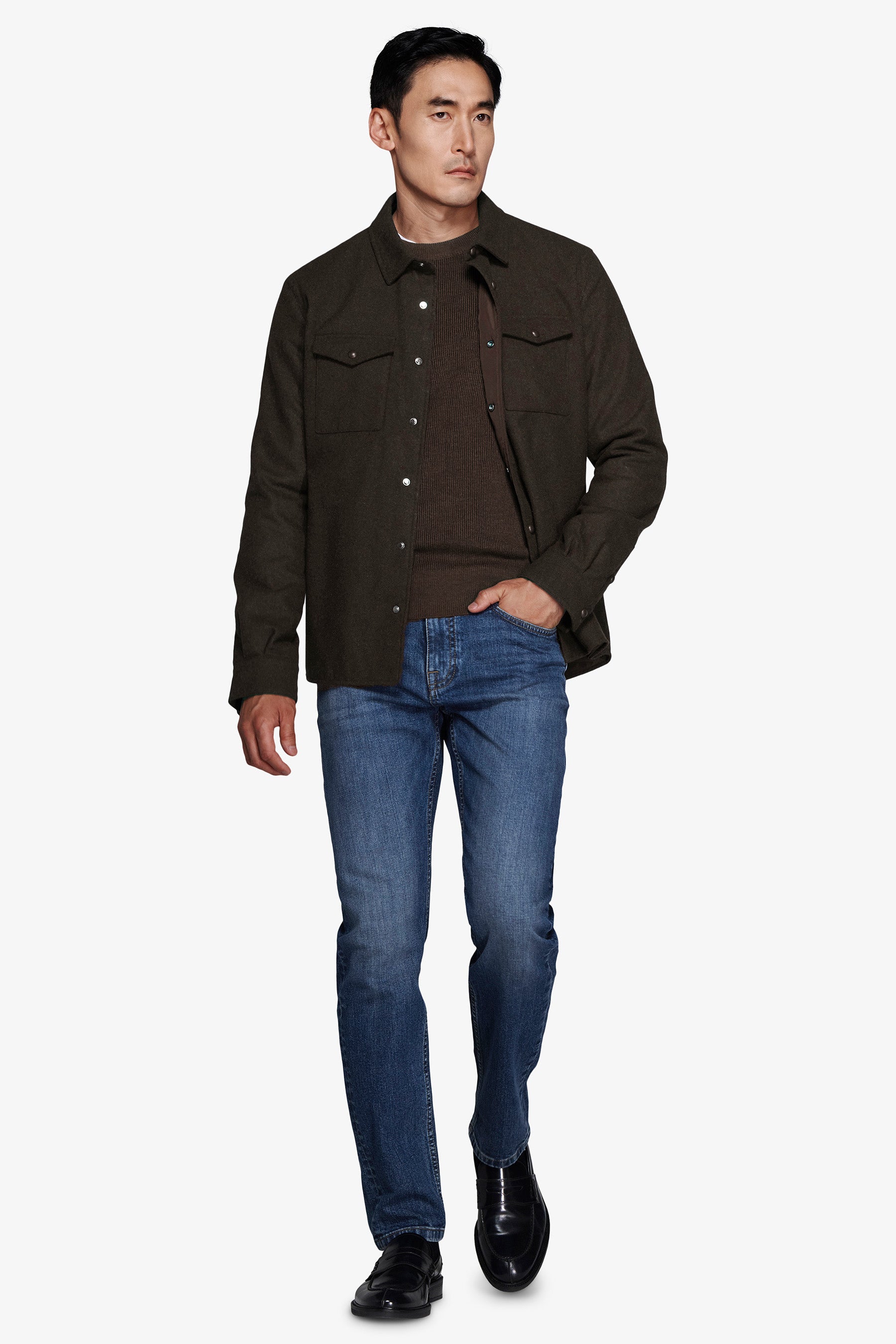 Melange-Overshirt mit Flanell-Effekt in Dunkelbraun