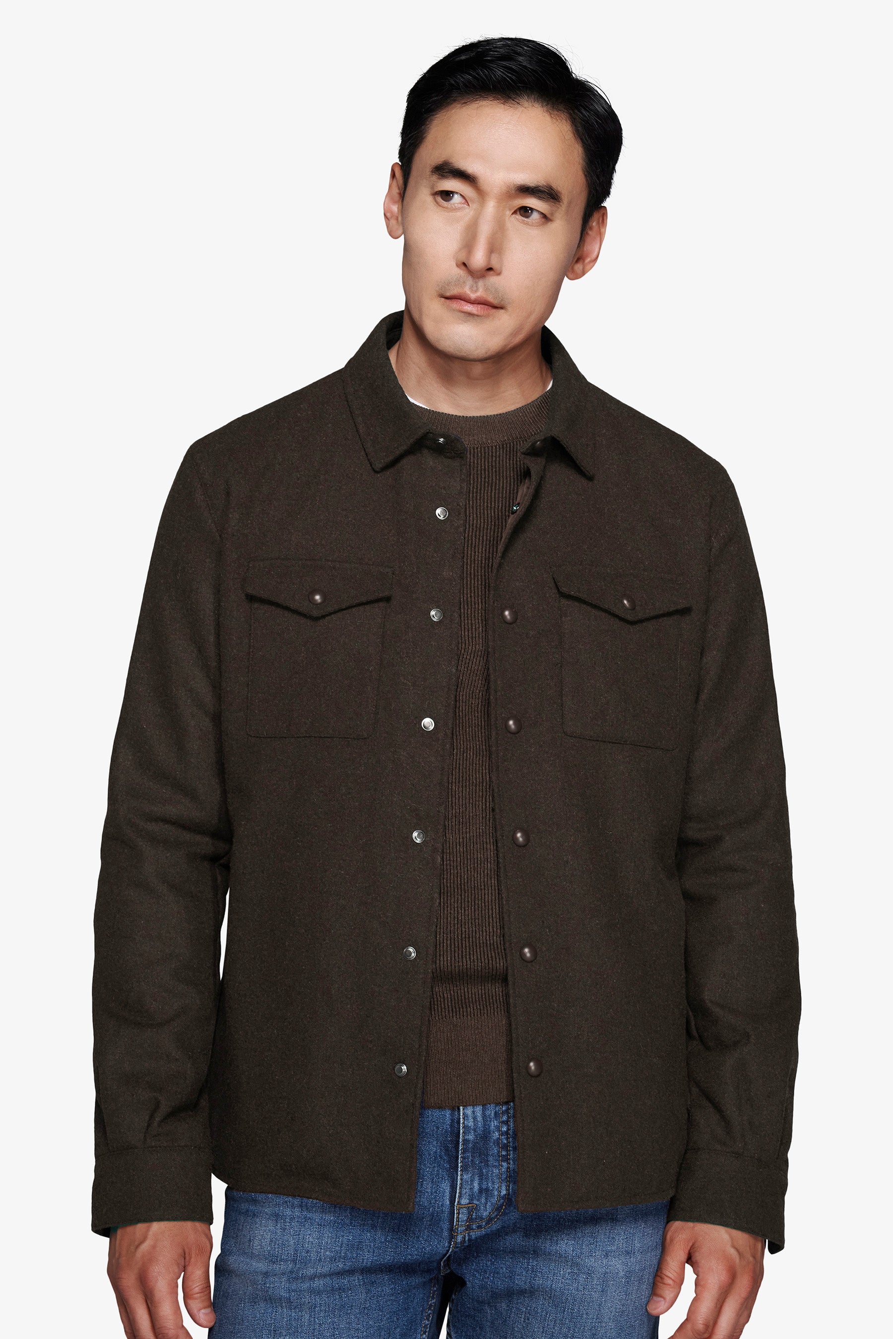 Melange-Overshirt mit Flanell-Effekt in Dunkelbraun