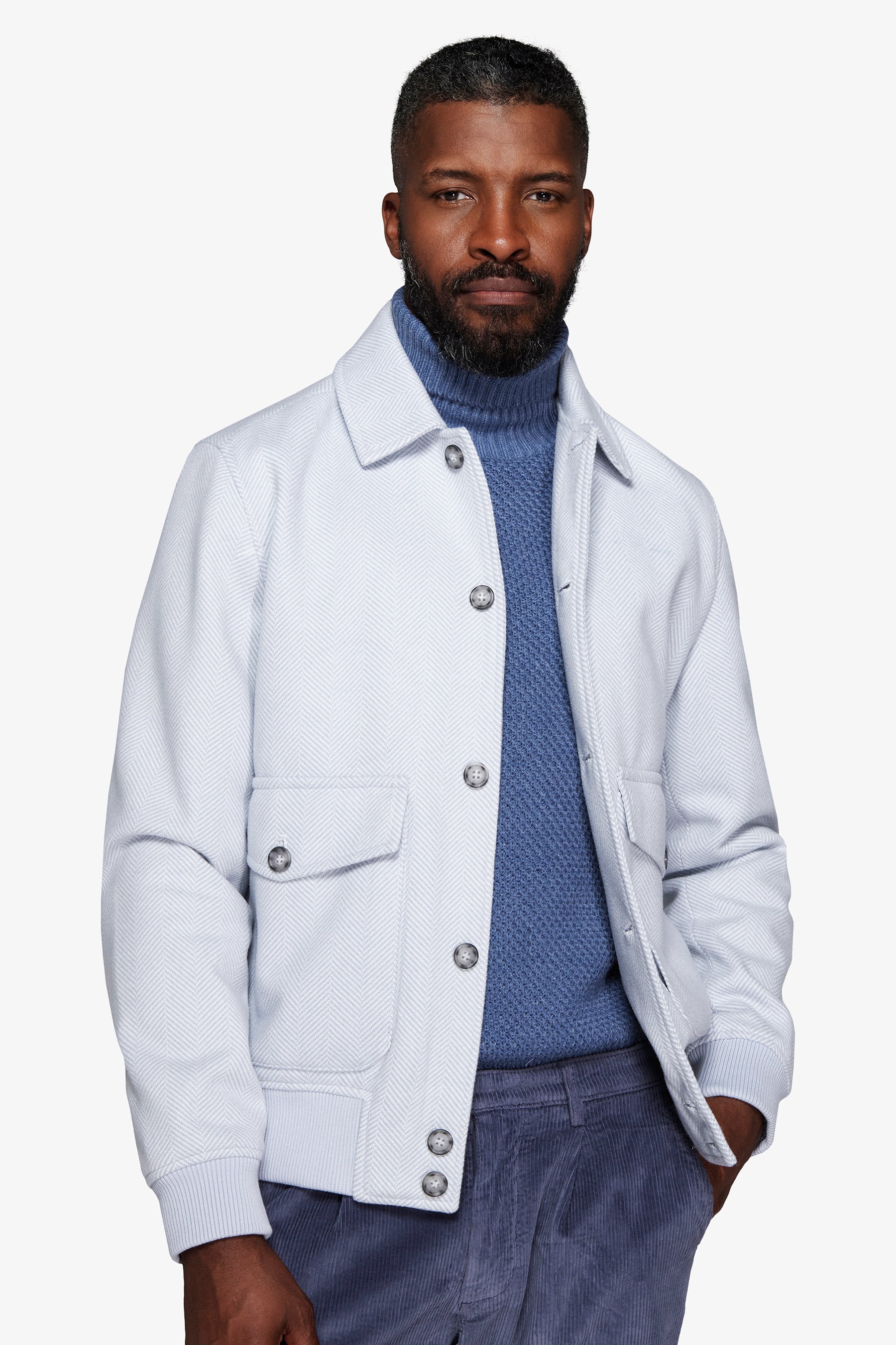 Bomber effetto flanella spigata celeste