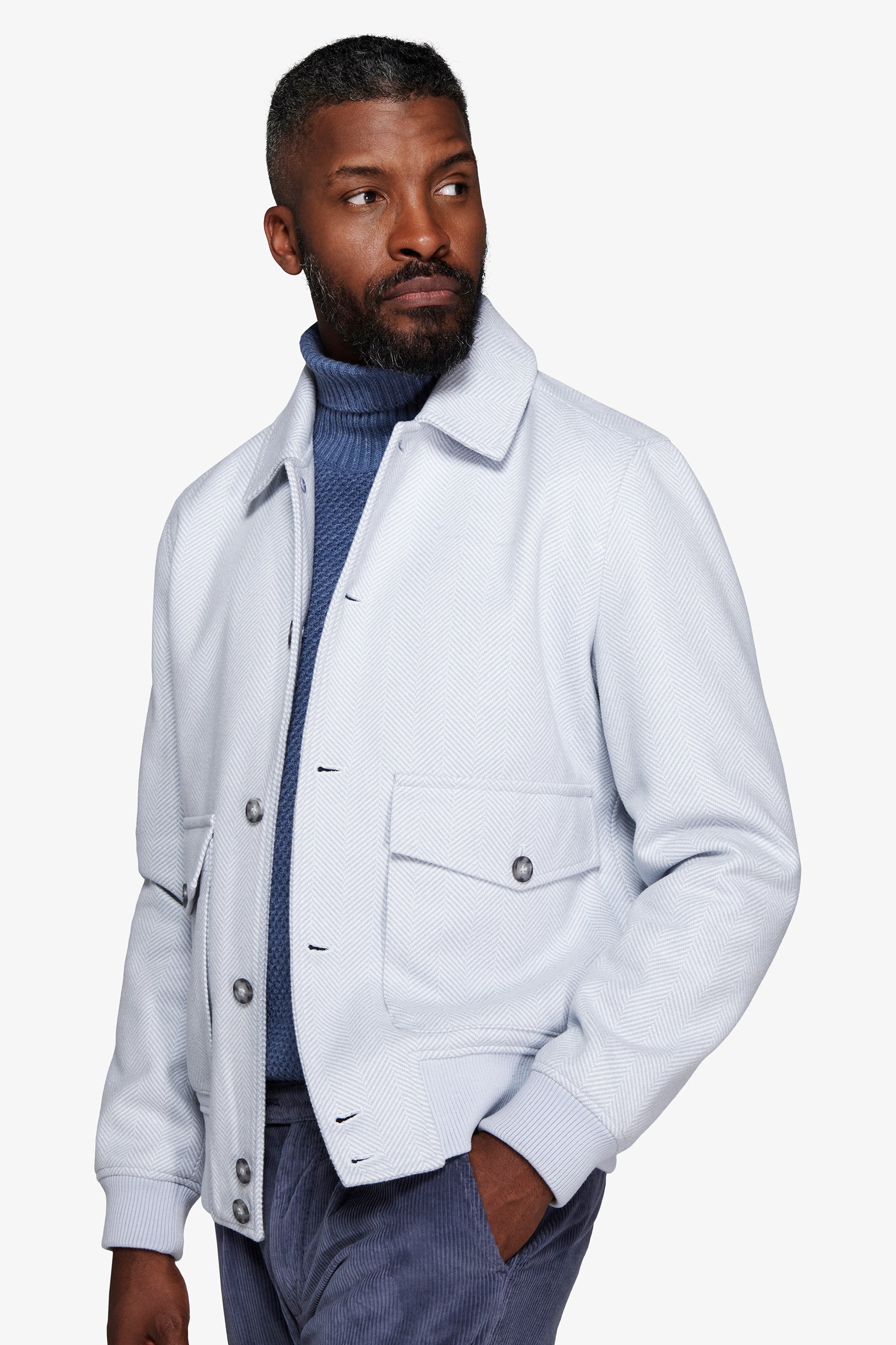 Bomber effetto flanella spigata celeste