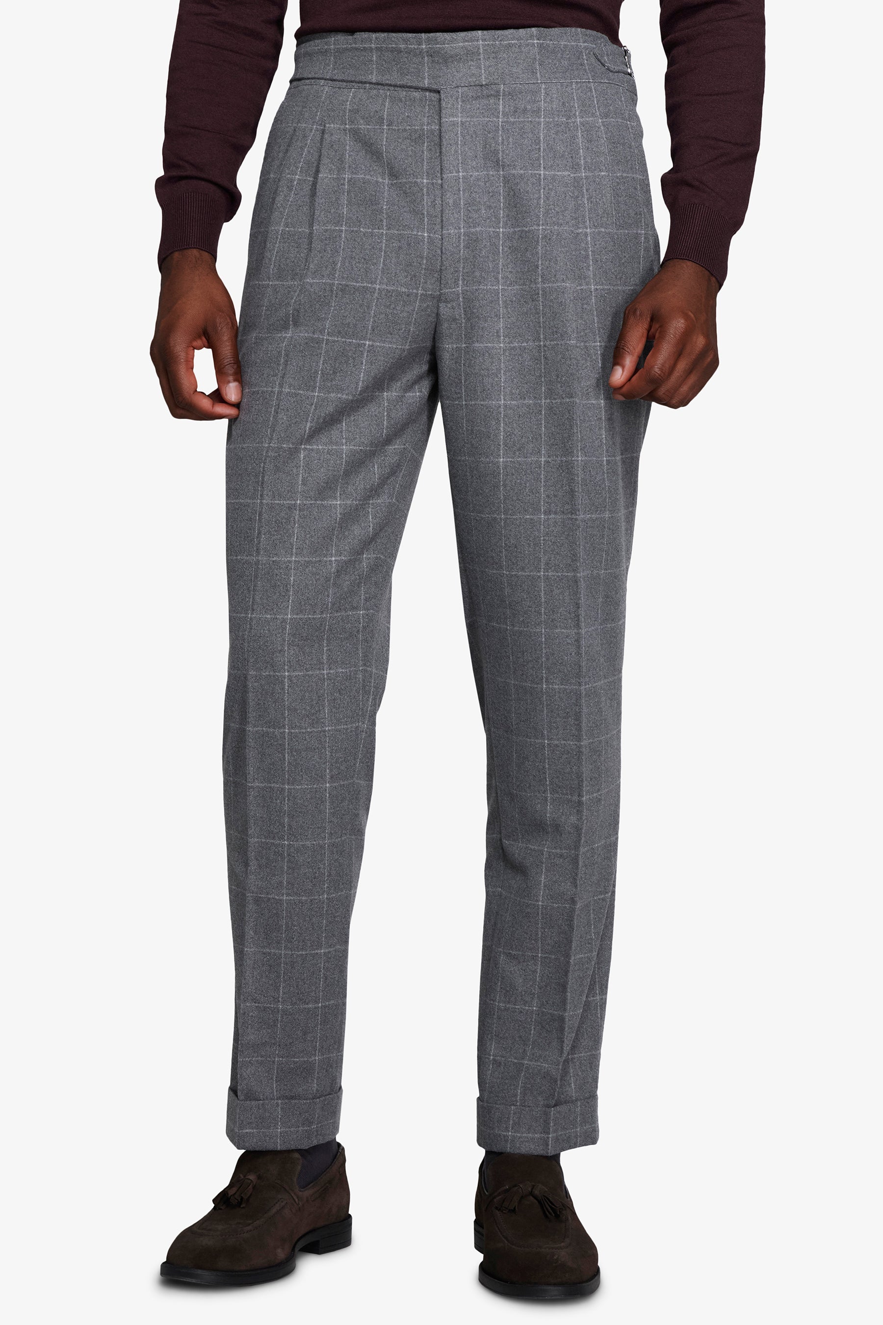 Pantalon à carreaux gris moyen