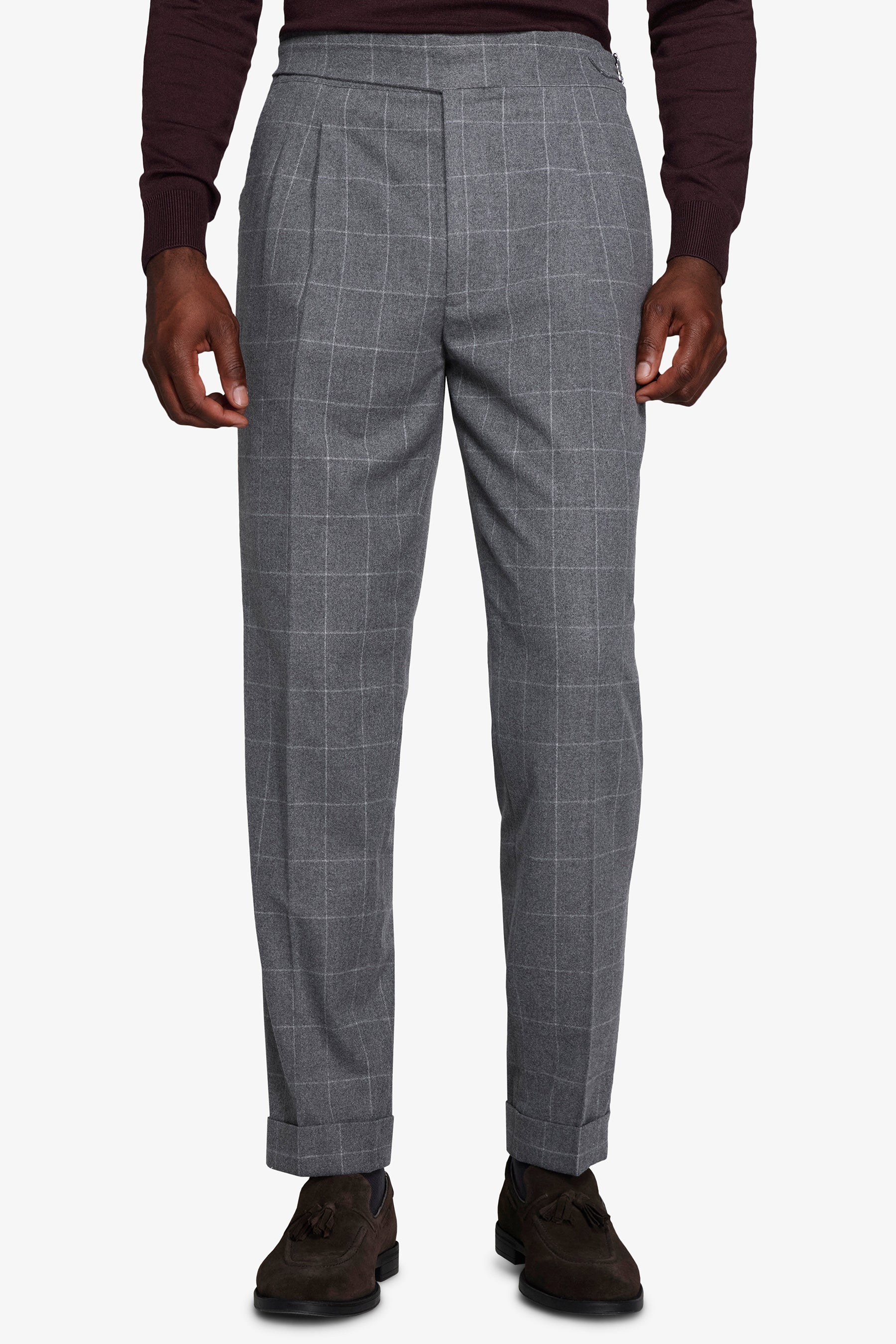 Pantalon à carreaux gris moyen