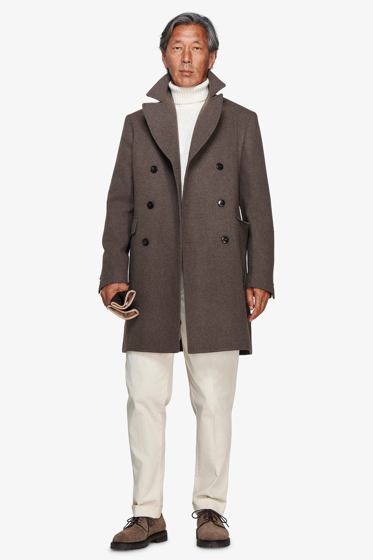 Cappotto doppiopetto Herringbone fango