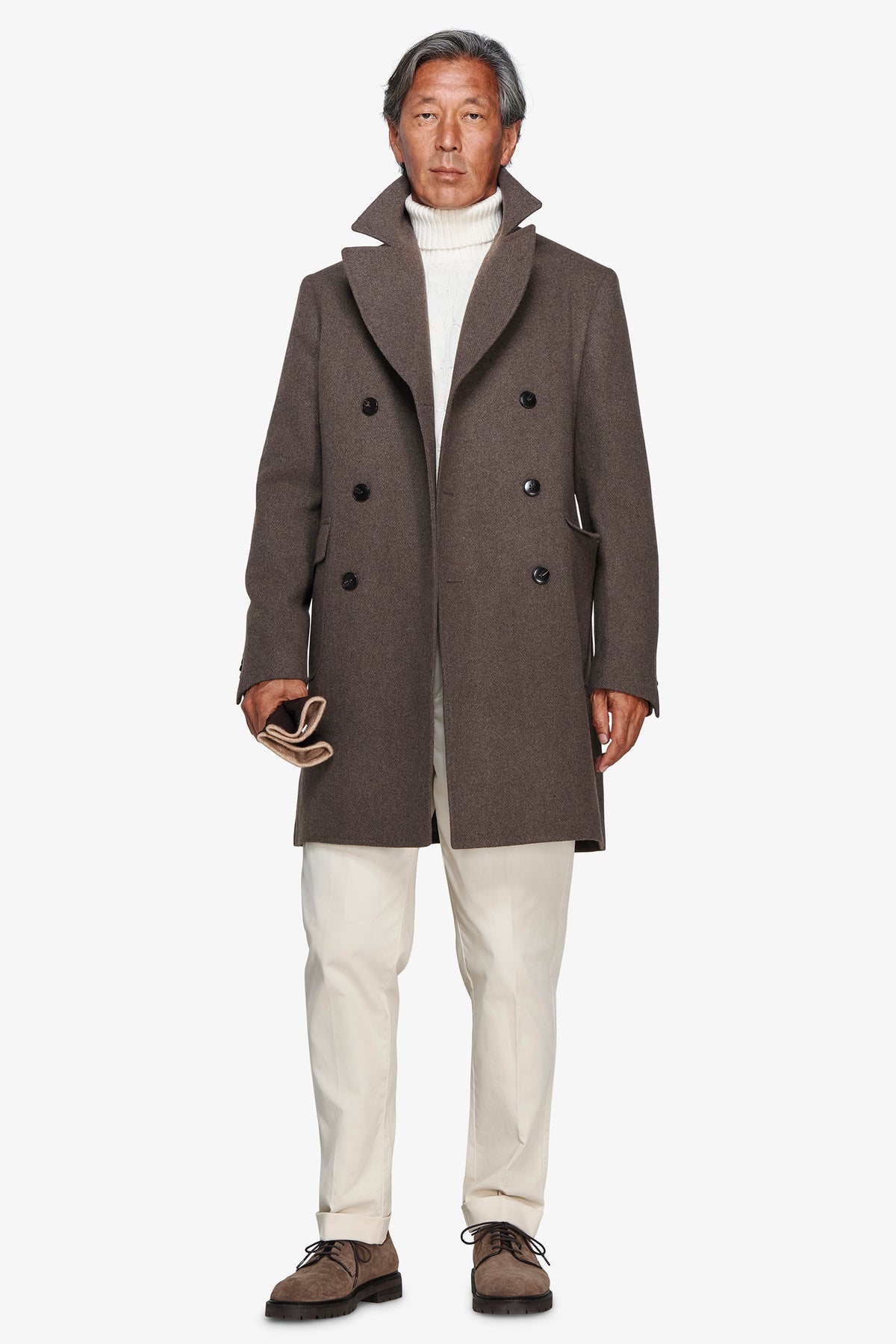 Cappotto doppiopetto Herringbone fango