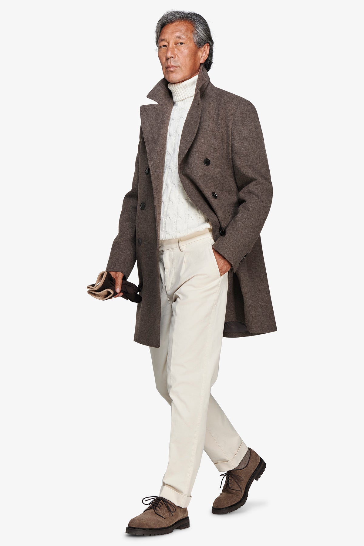 Cappotto doppiopetto Herringbone fango