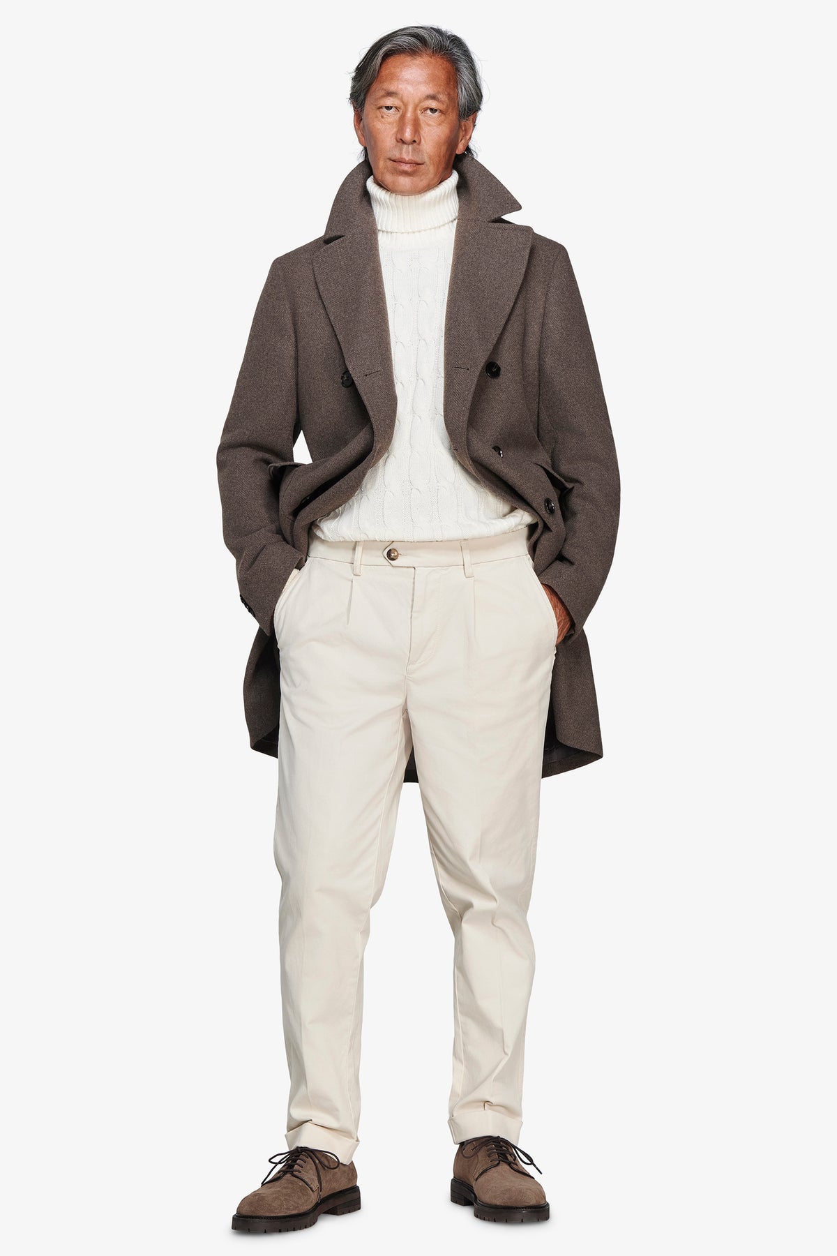 Cappotto doppiopetto Herringbone fango