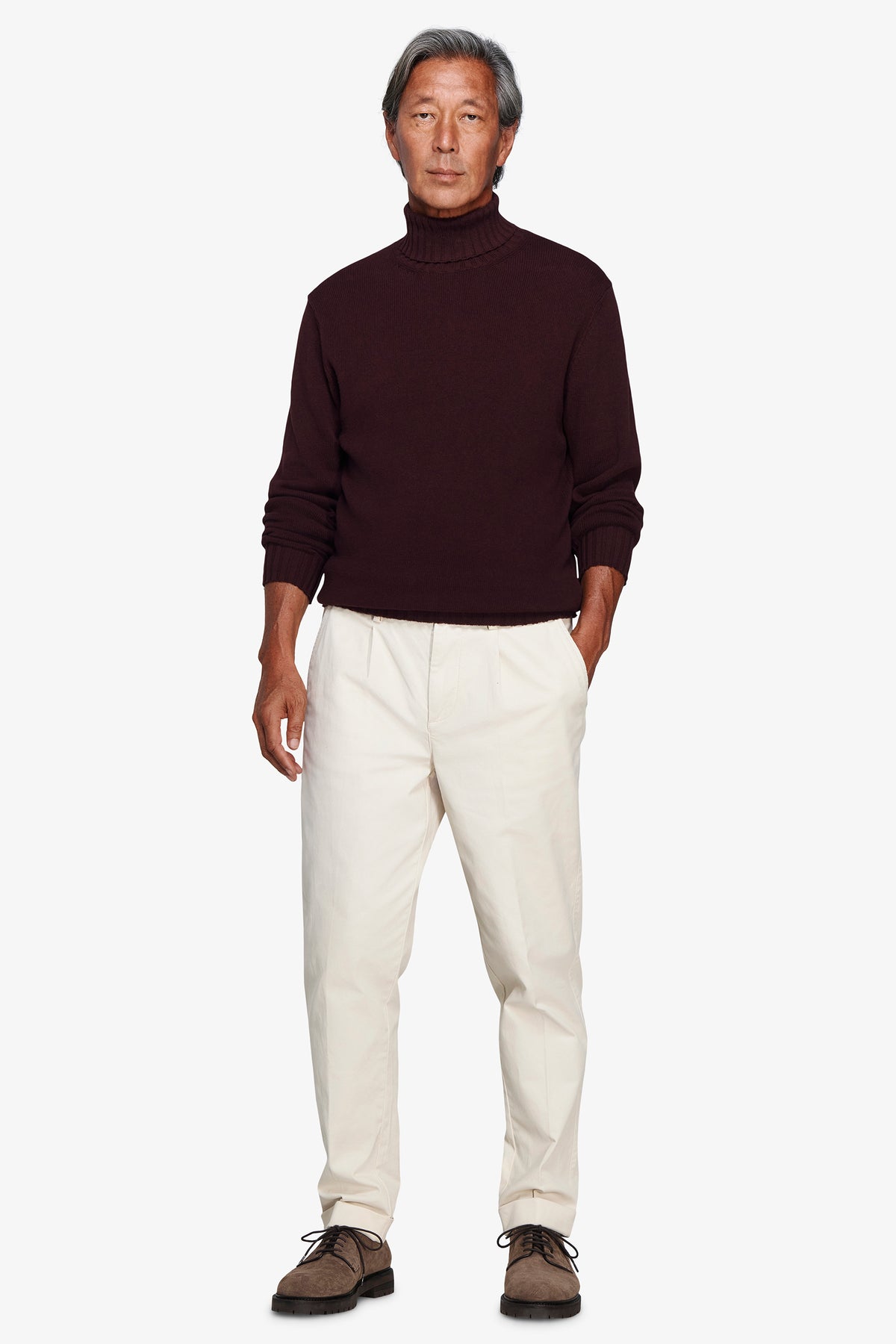 Maglia dolcevita rasata bordeaux
