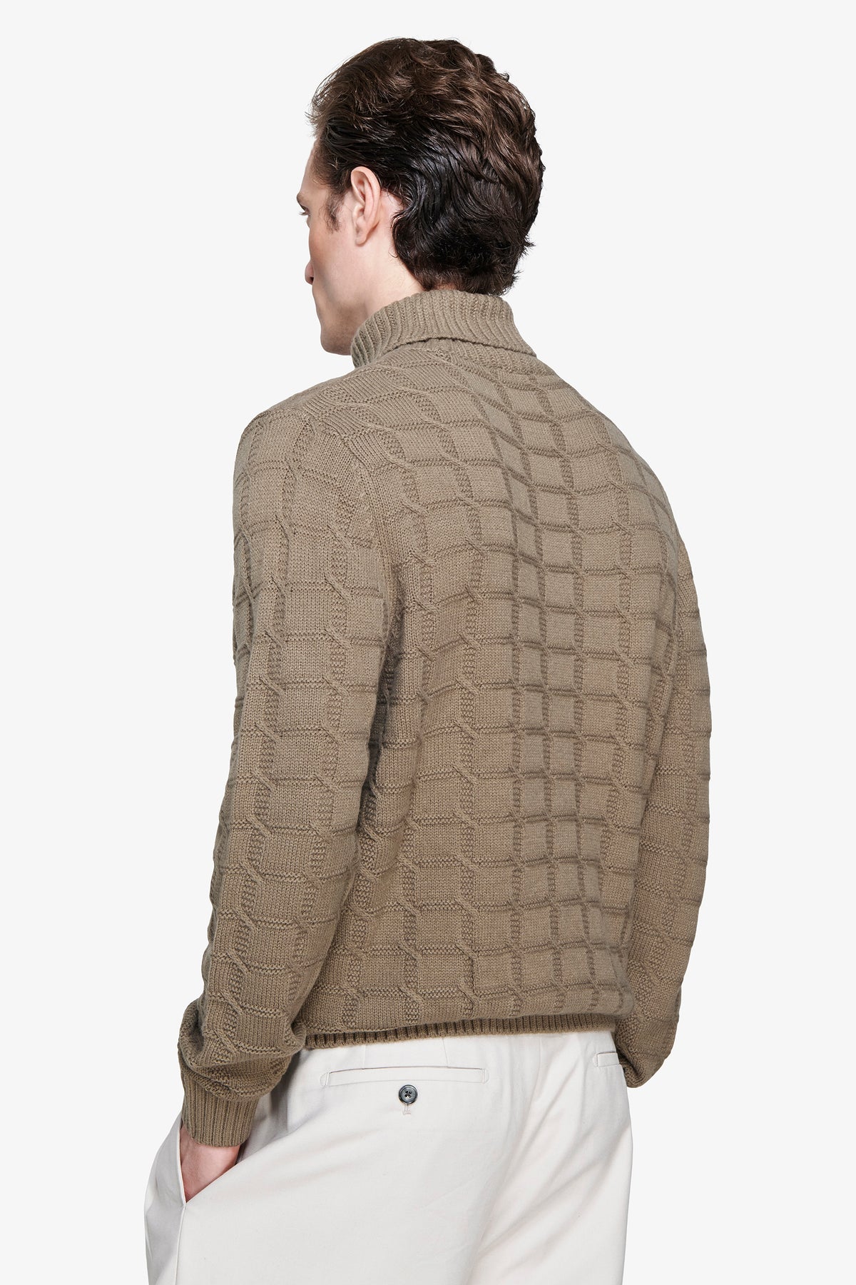 Maglia dolcevita punto quadri oliva