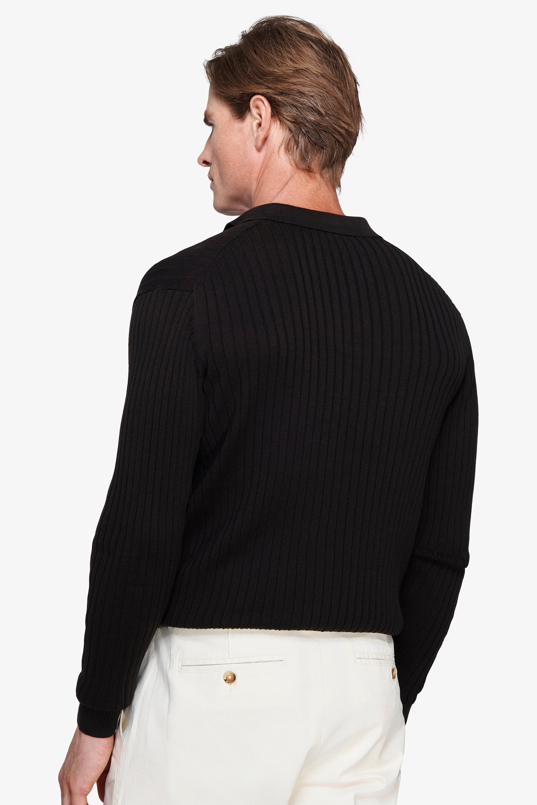 Poloshirt aus Flachstrick in Dunkelbraun
