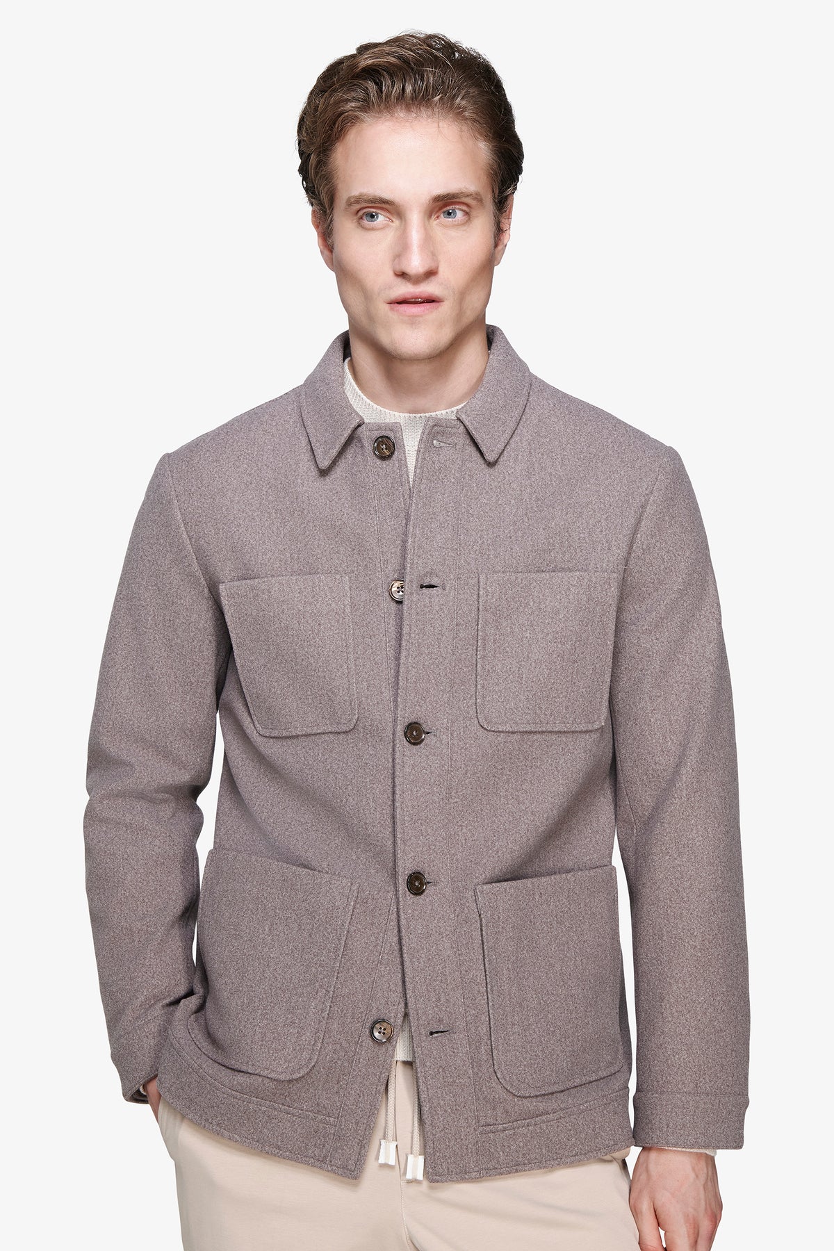 Overshirt misto lana 4 tasche fango