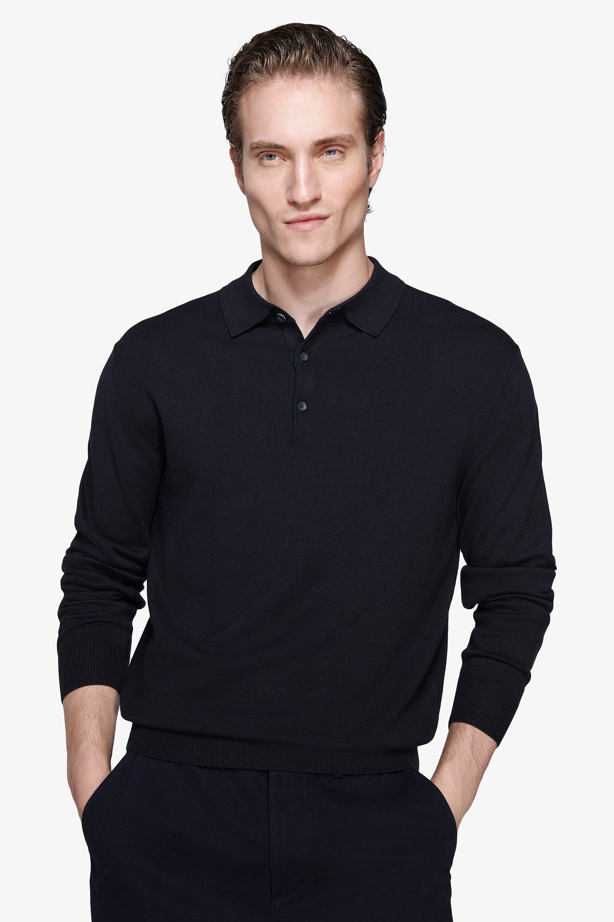 Polo in maglia con bottoni blu