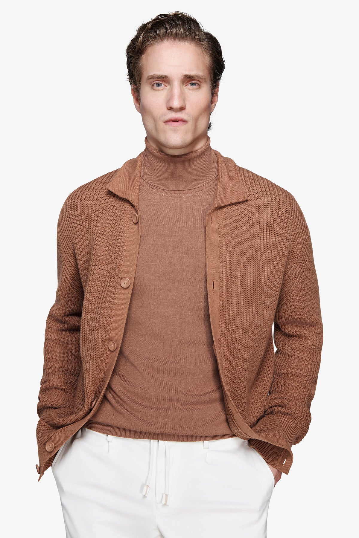Giacca in maglia cammello "Volume"