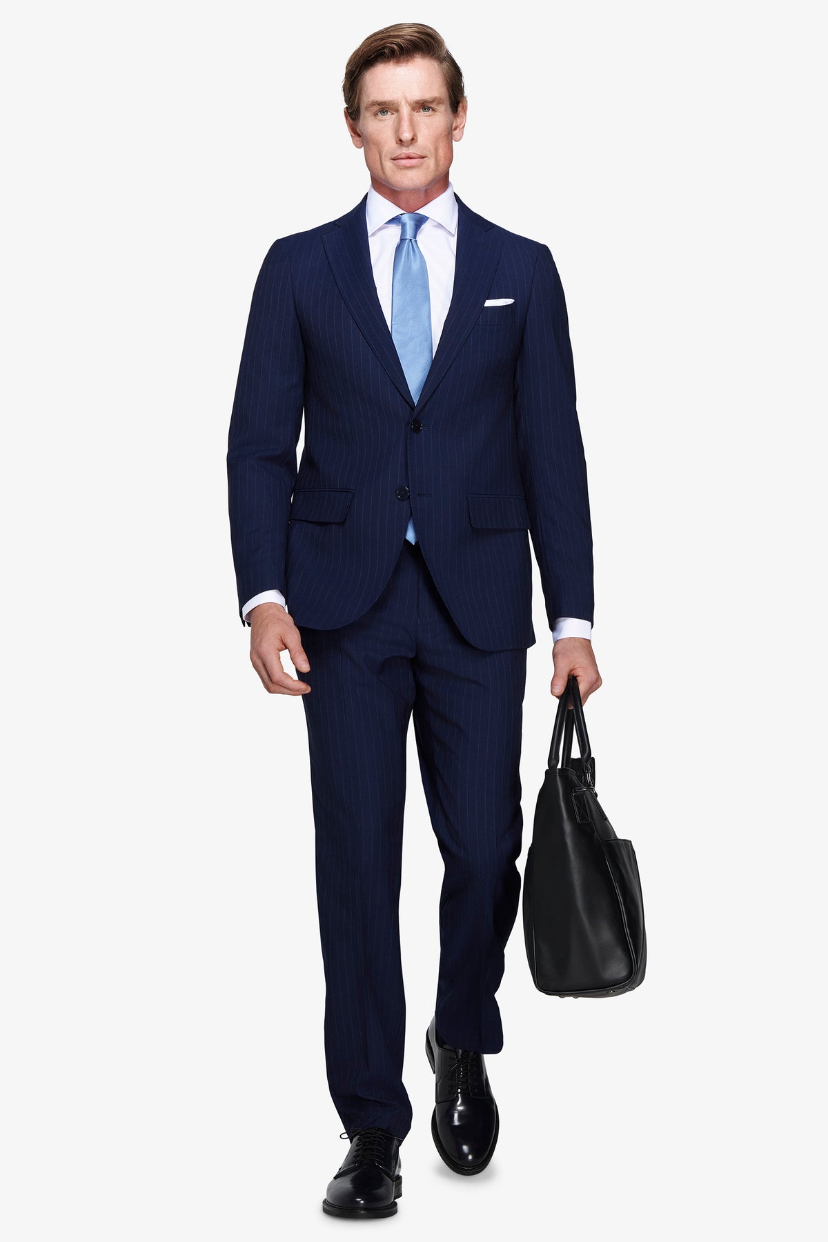 Giacca gessata regular blu