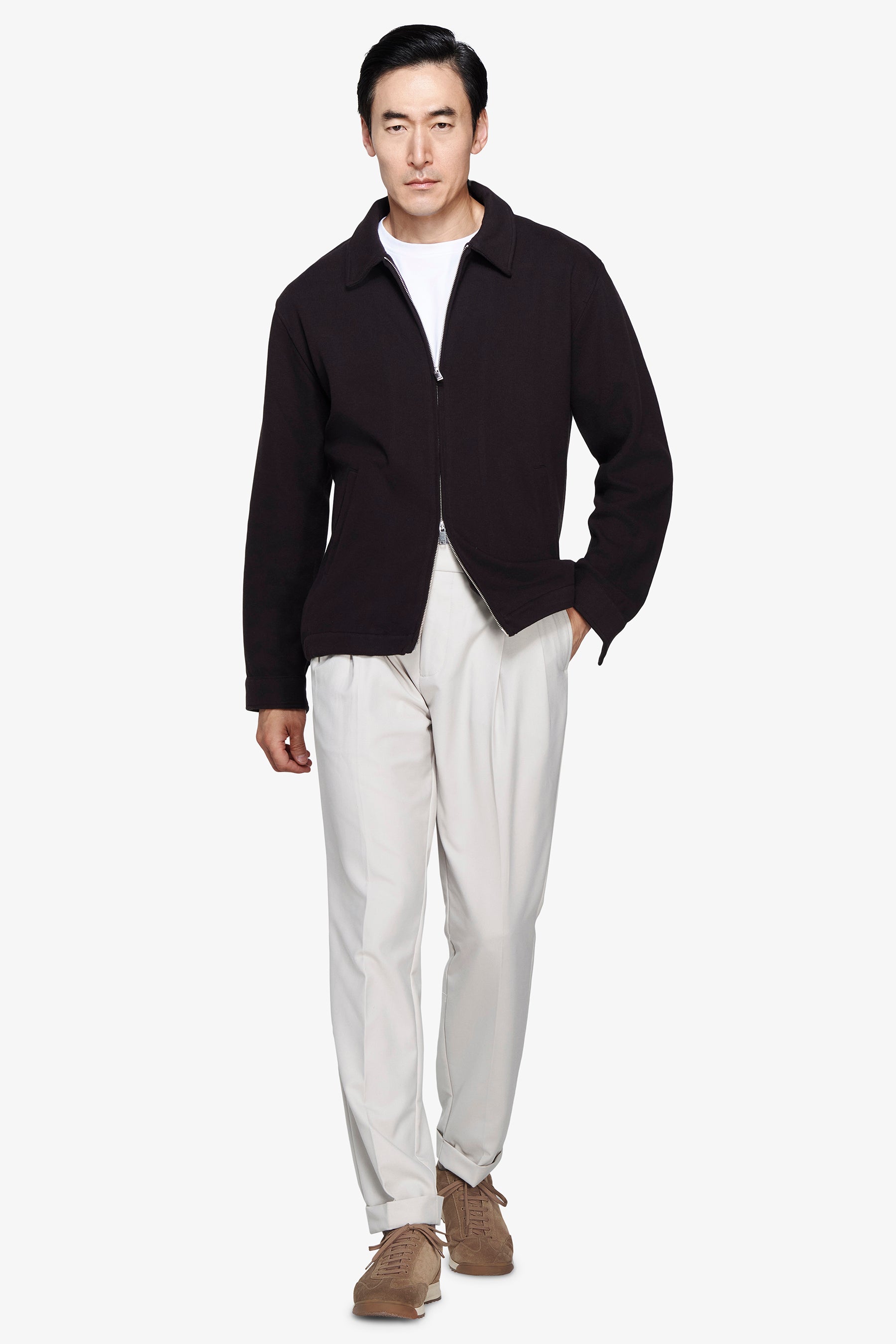 Bomber in maglia full zip moro