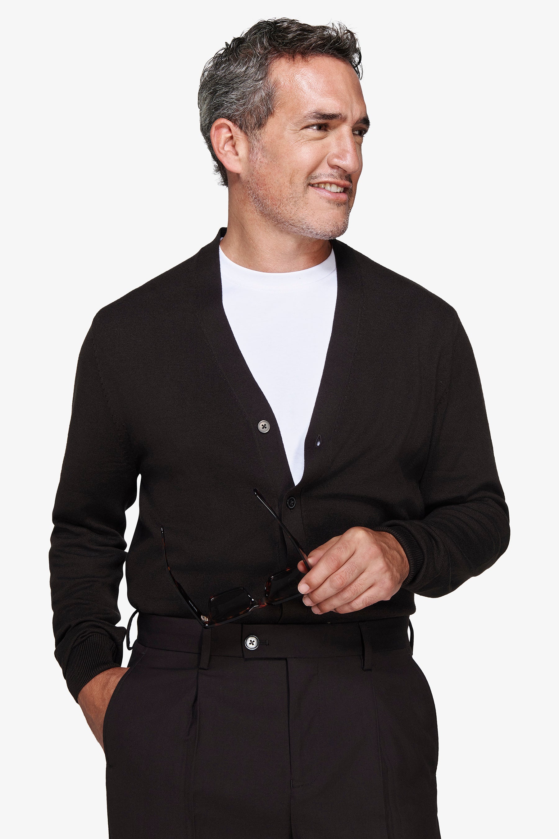 Cardigan scollo a v con bottoni basic moro