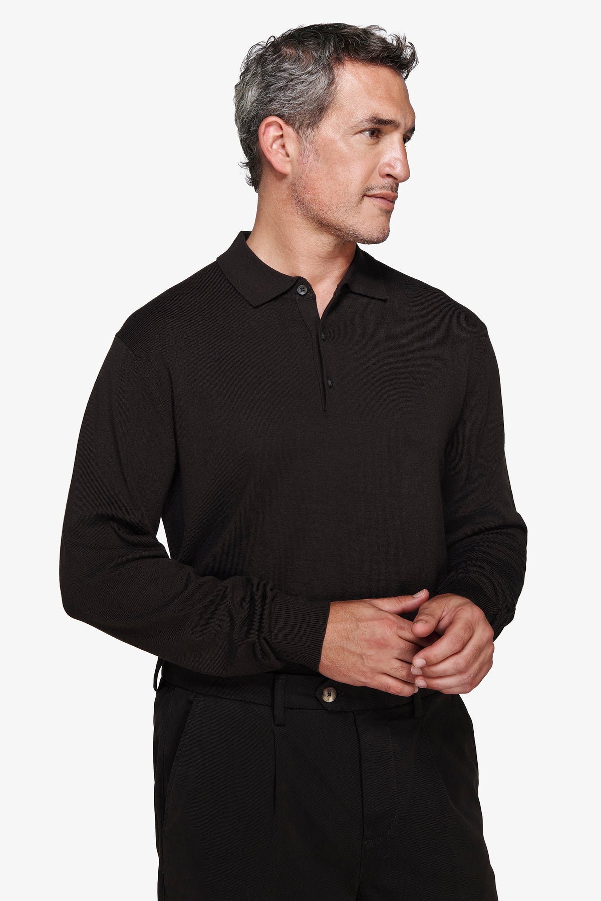 Polo in maglia con bottoni marrone