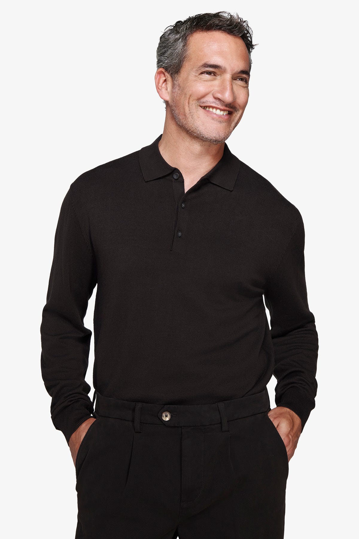 Polo in maglia con bottoni marrone