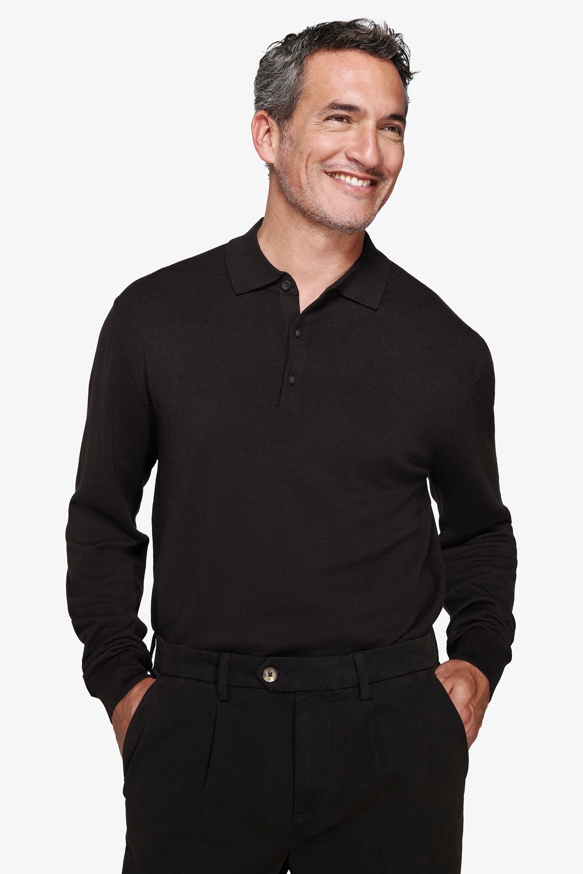 Polo in maglia con bottoni marrone