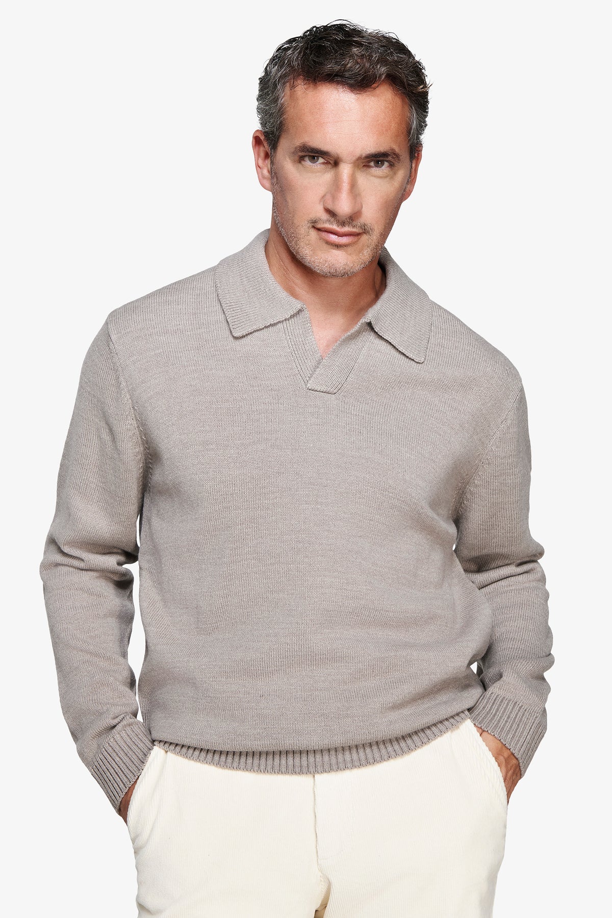 Polo in maglia misto lambswool tortora