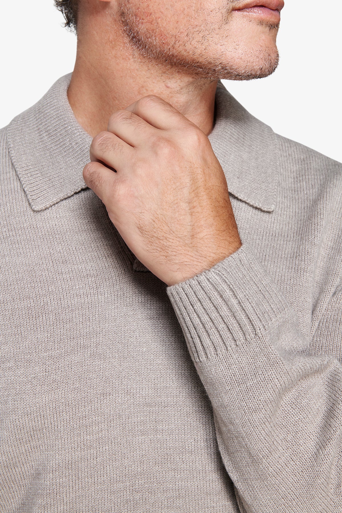 Polo in maglia misto lambswool tortora