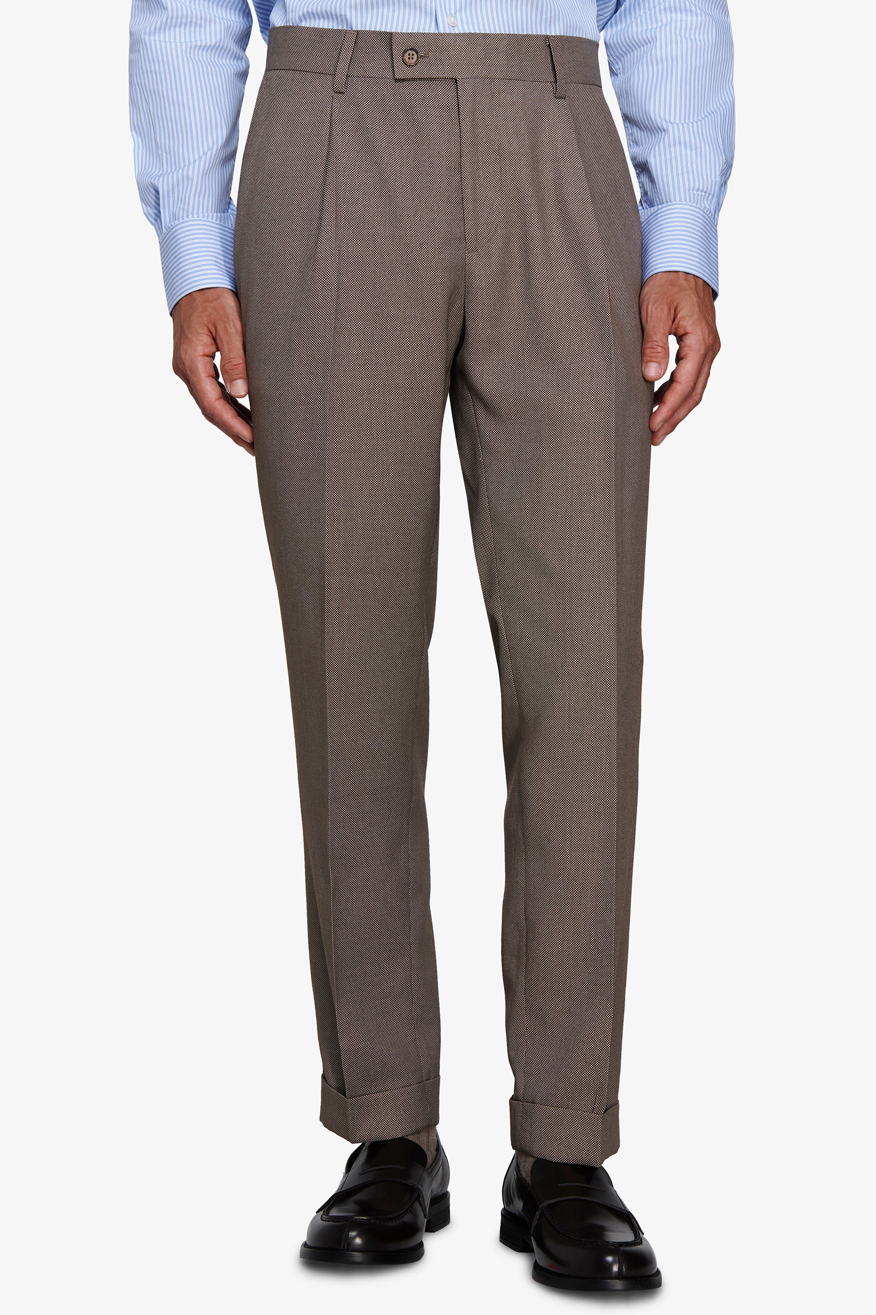 Pantaloni occhio di pernice misto lana tortora