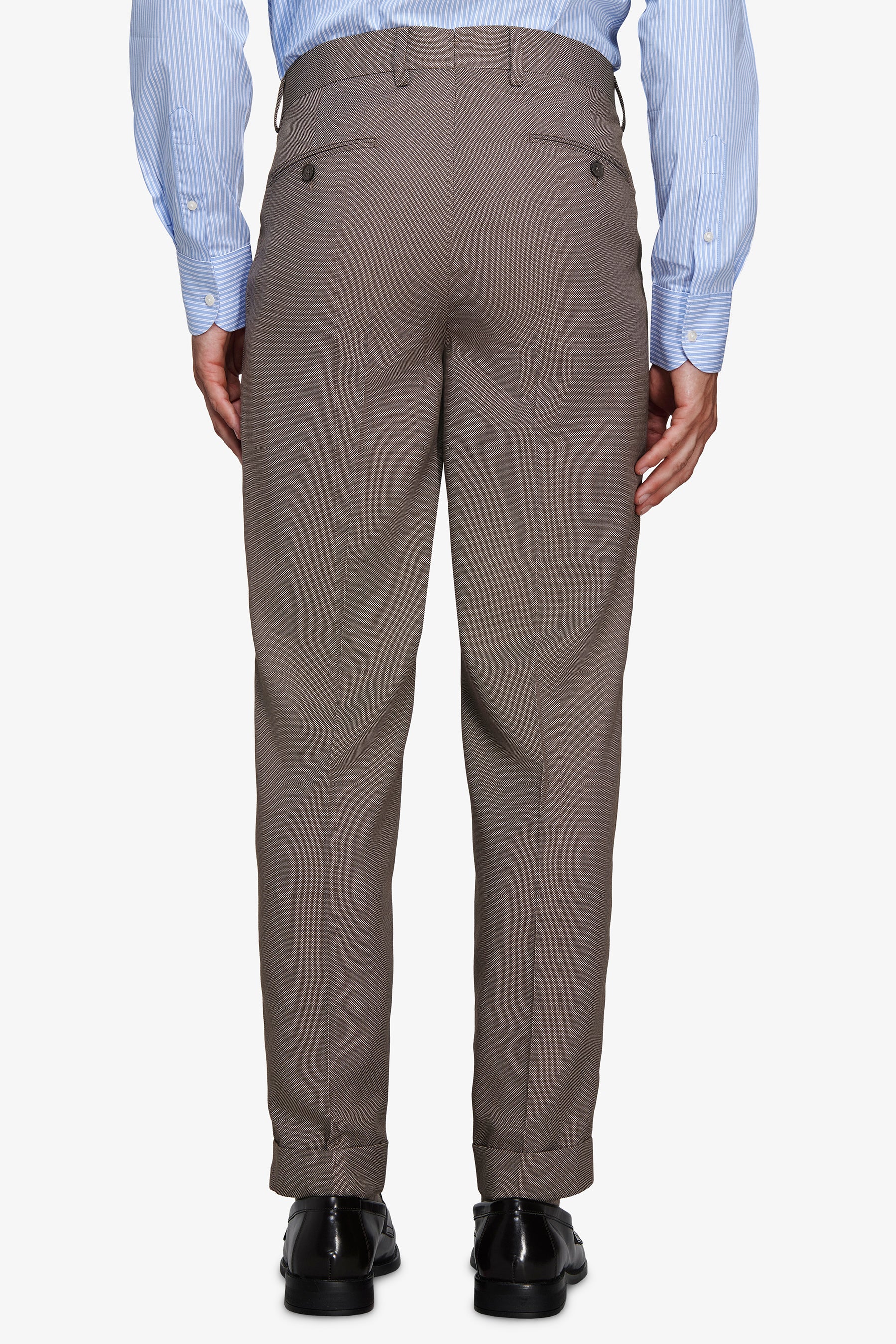 Pantaloni occhio di pernice misto lana tortora
