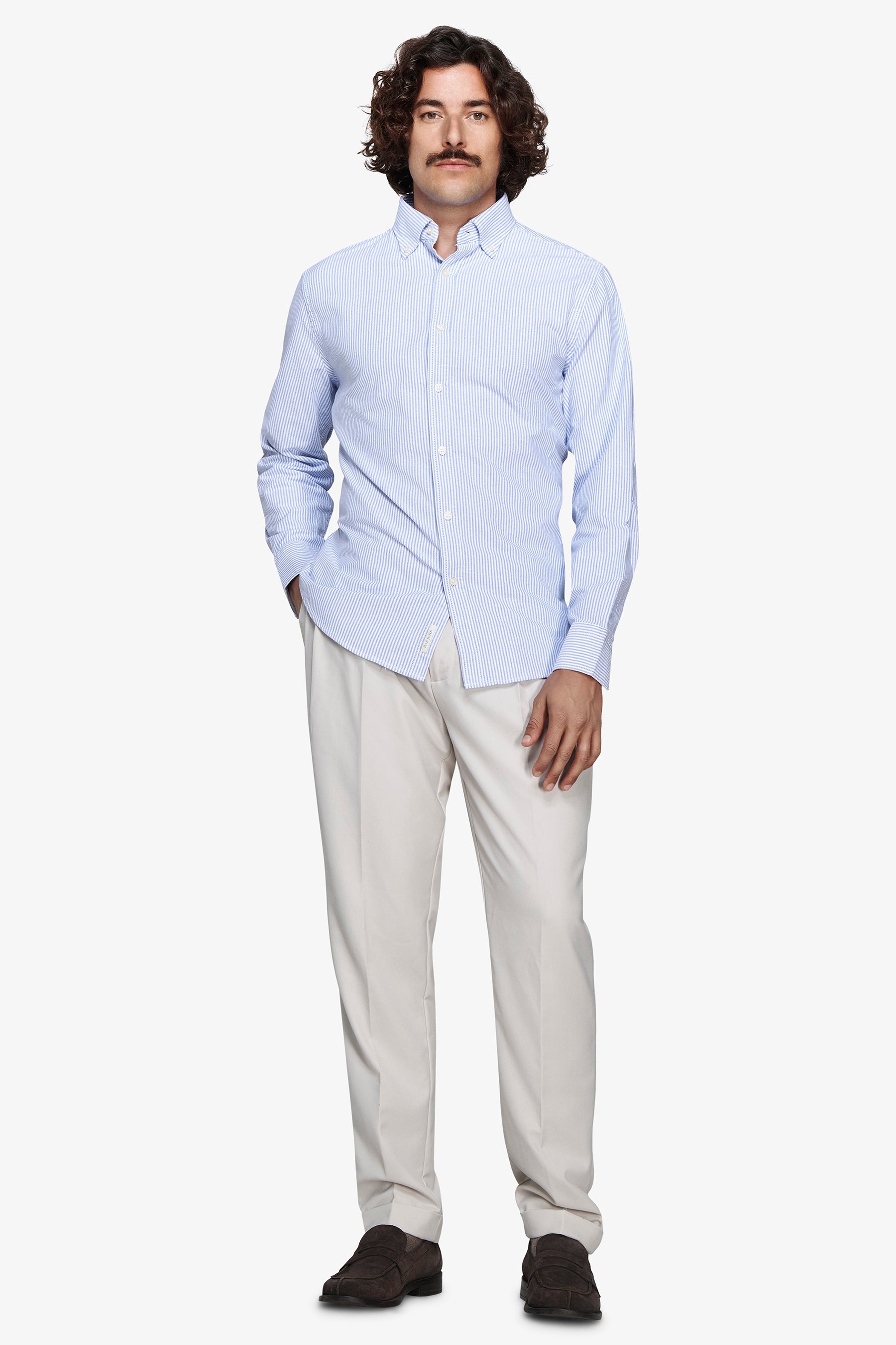 Camicia oxford a righe leisure celeste