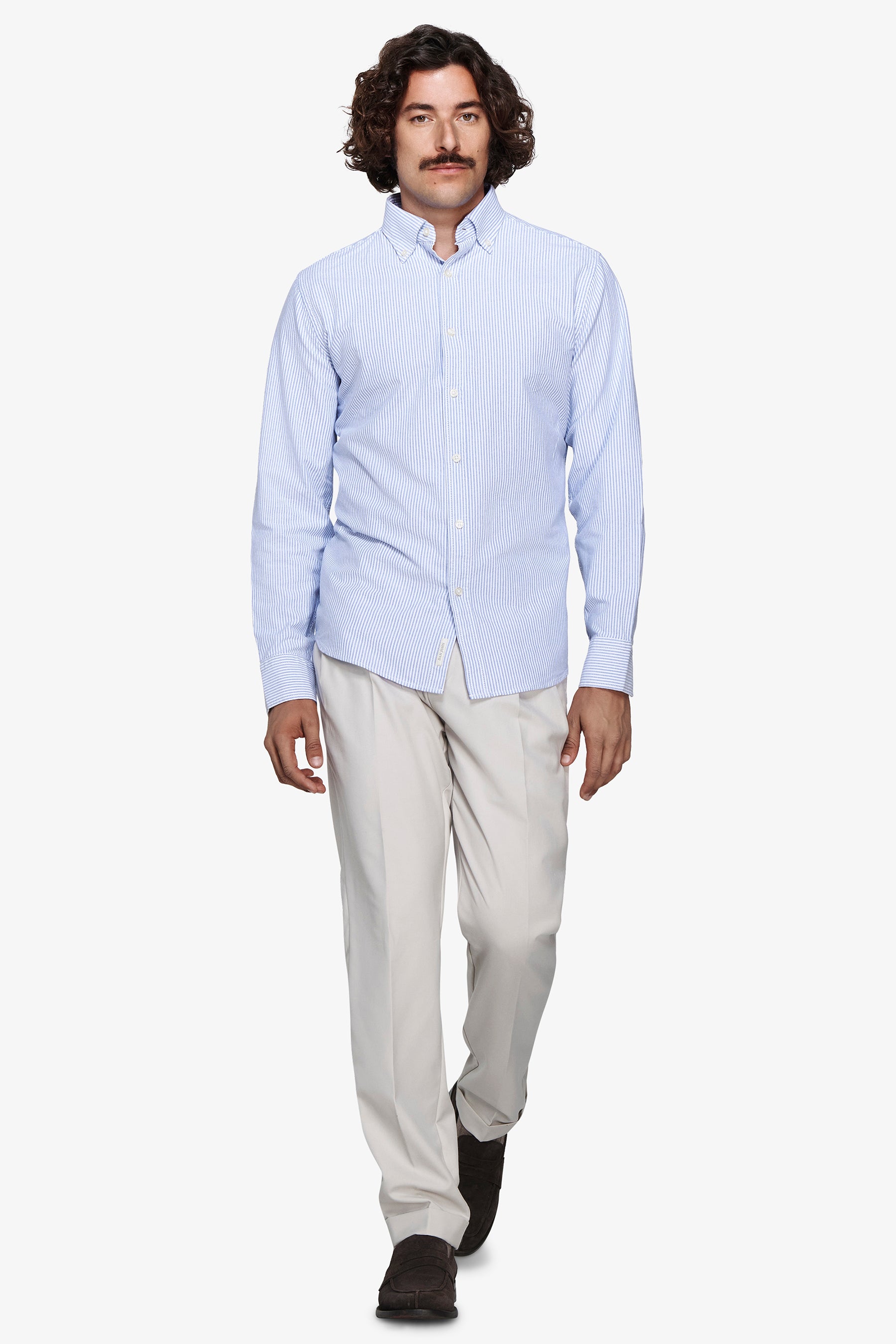 Camicia oxford a righe leisure celeste
