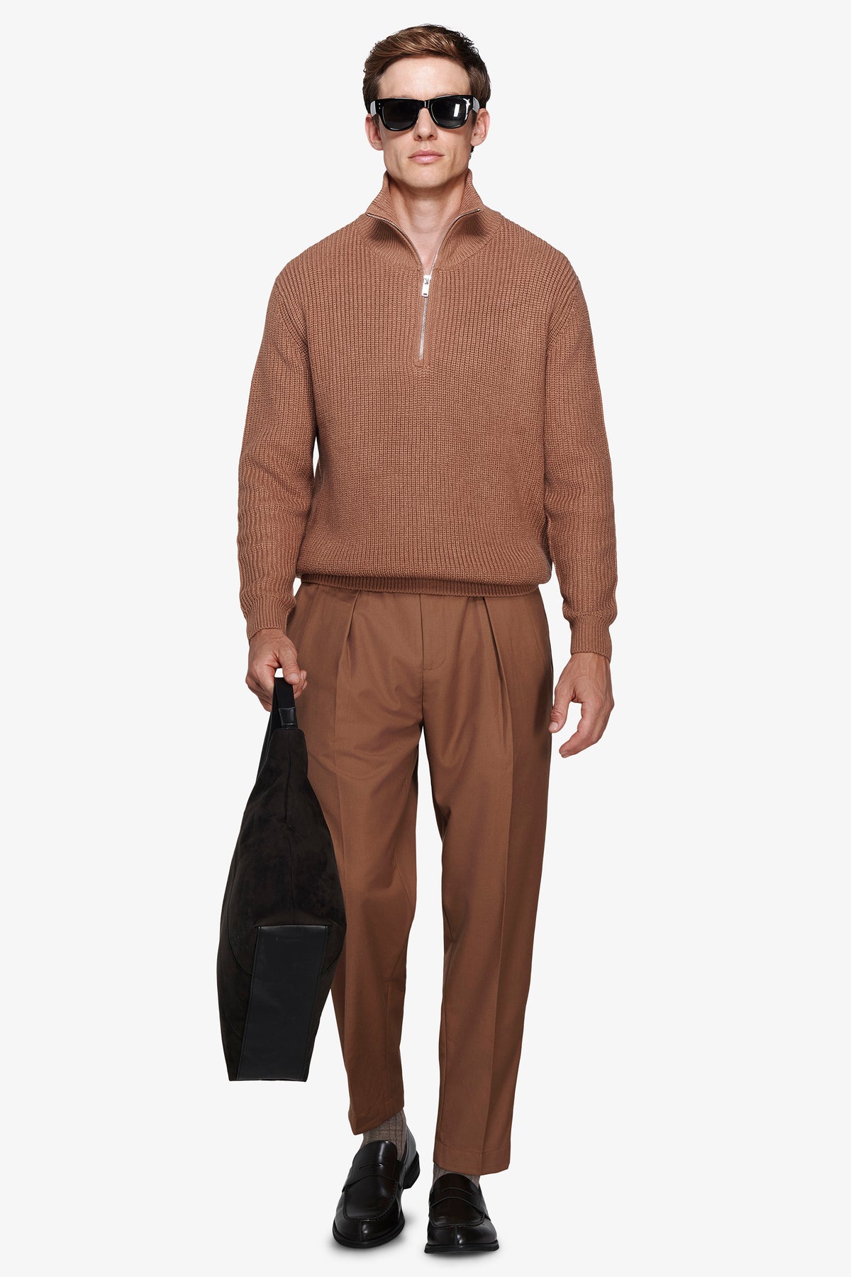 Maglia half zip cammello "Volume"
