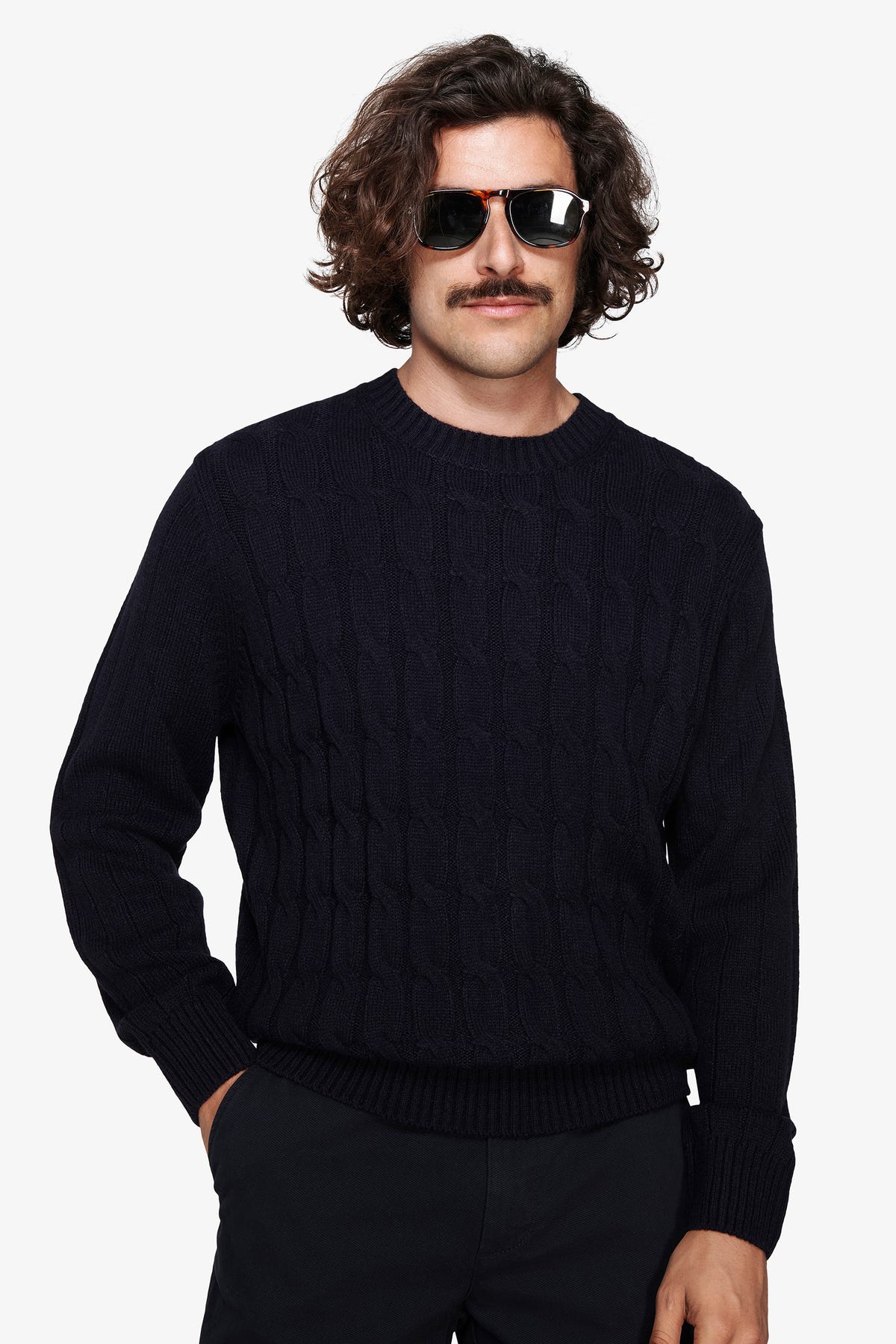 Maglia girocollo treccia blu