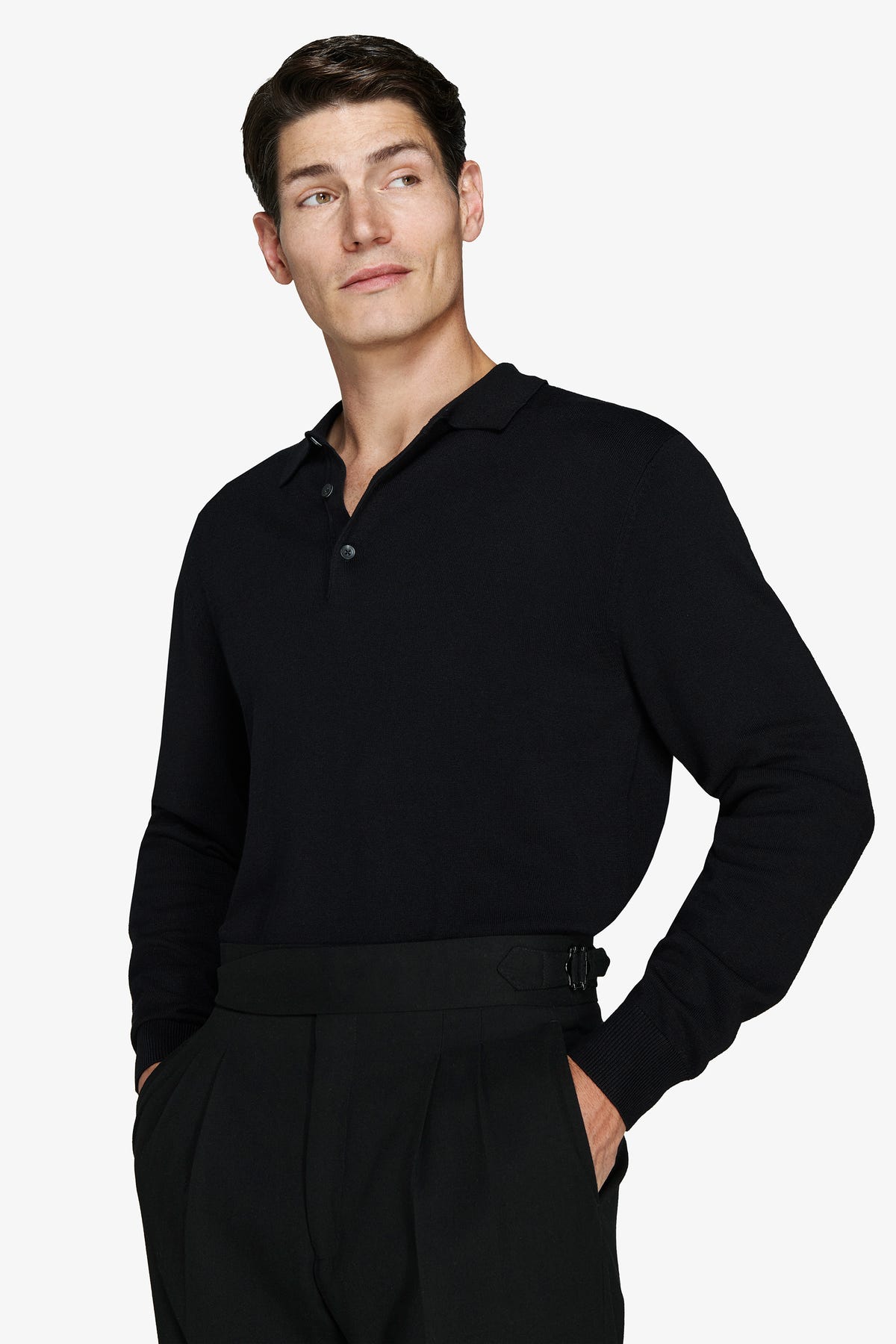 Black knitted polo shirt with buttons