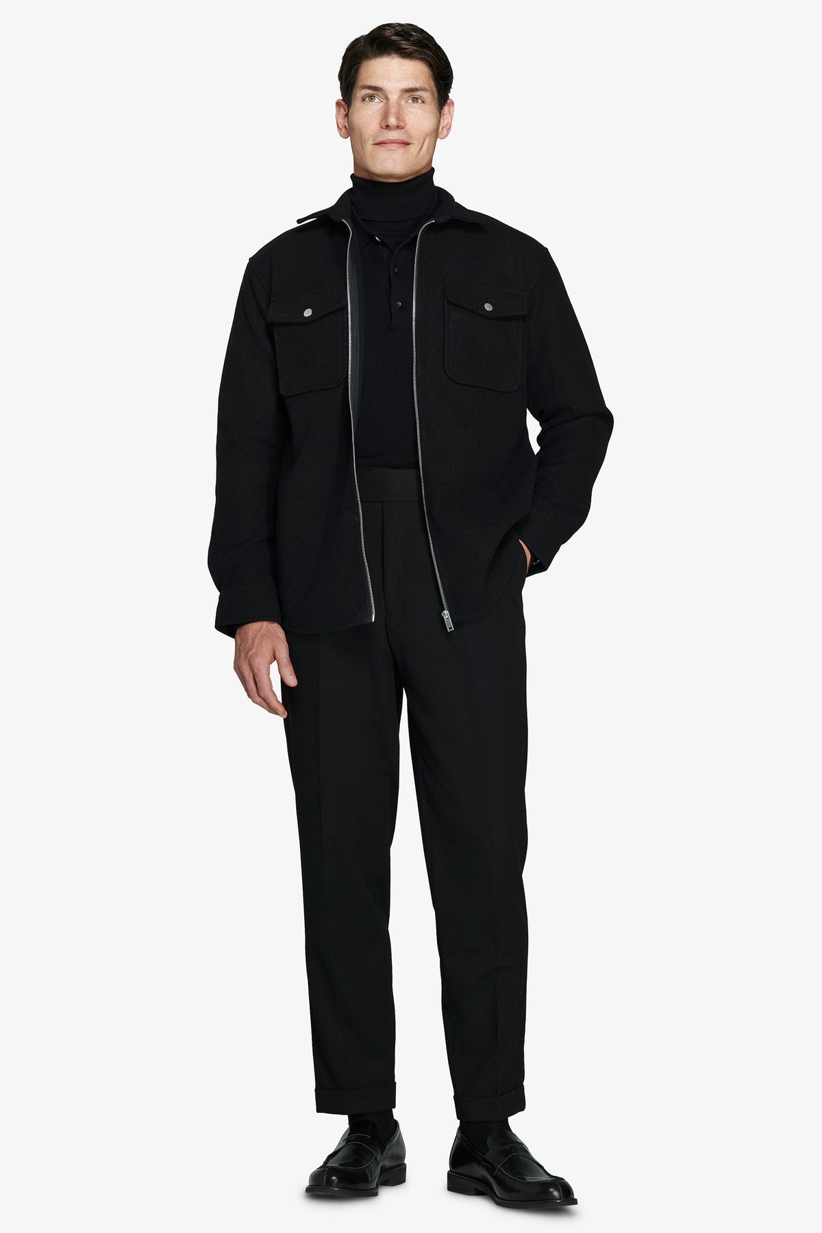 Overshirt misto lana nera