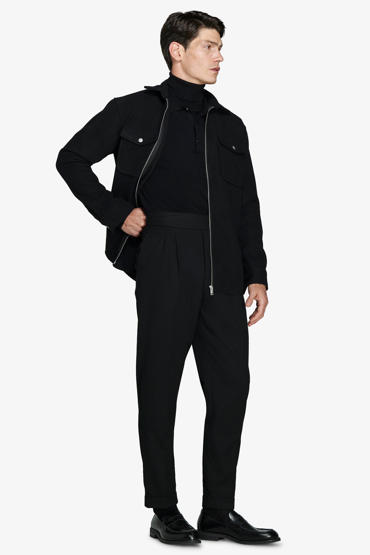 Overshirt misto lana nera