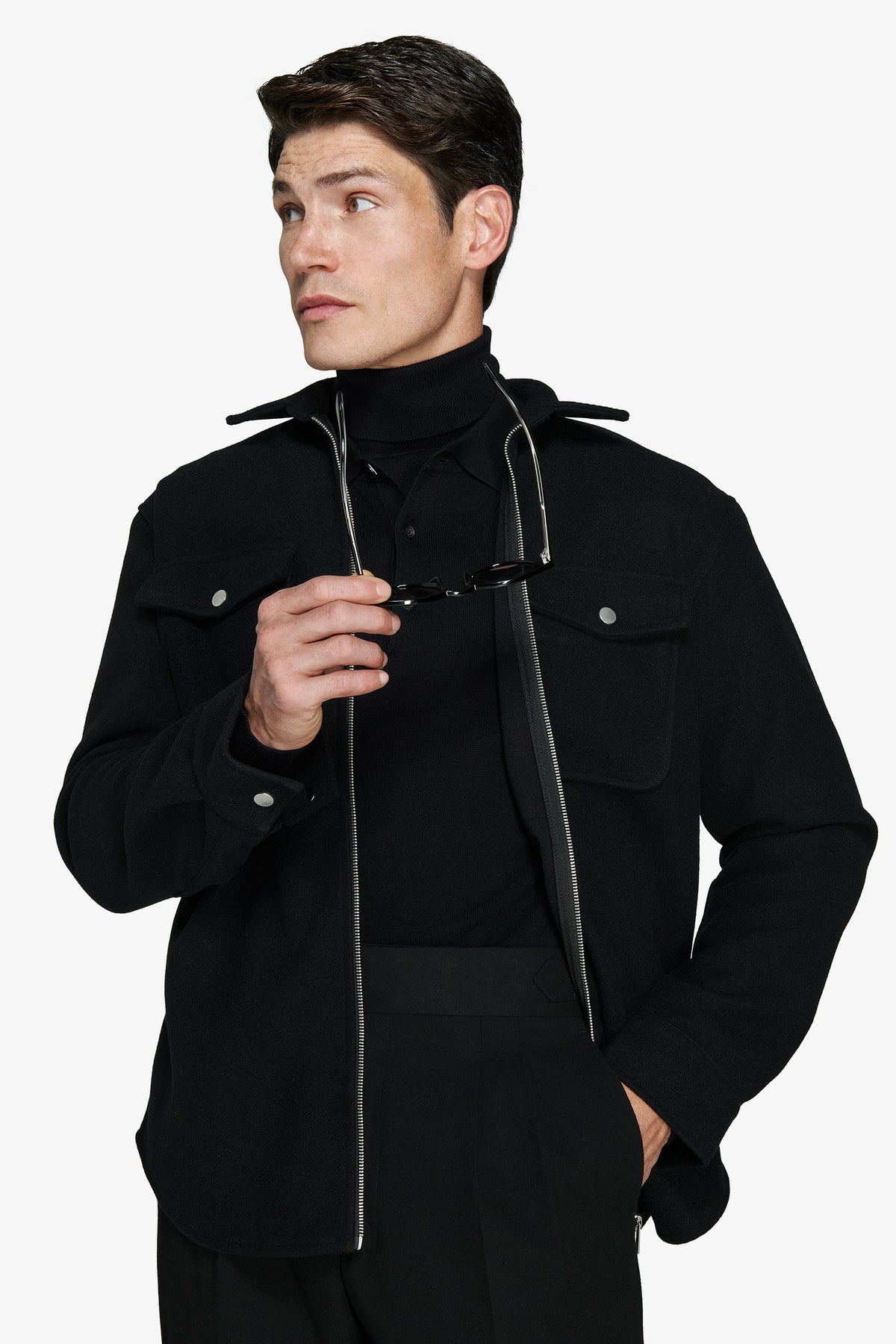 Overshirt misto lana nera