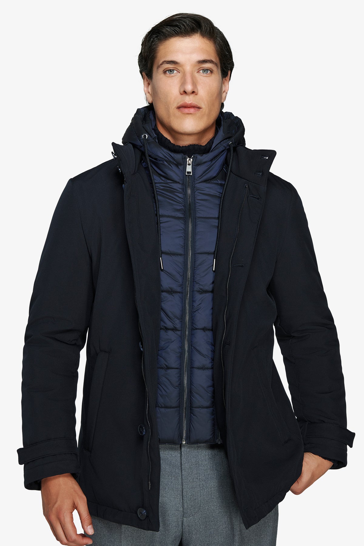 Parka con cappuccio blu
