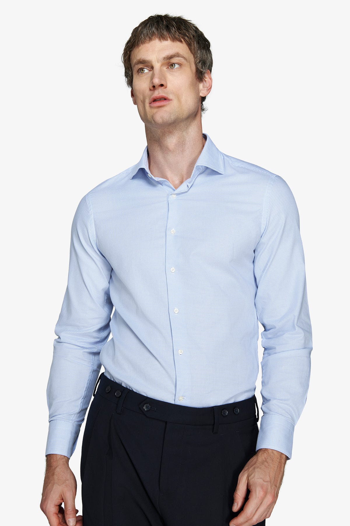 Light blue Pied de Poule shirt