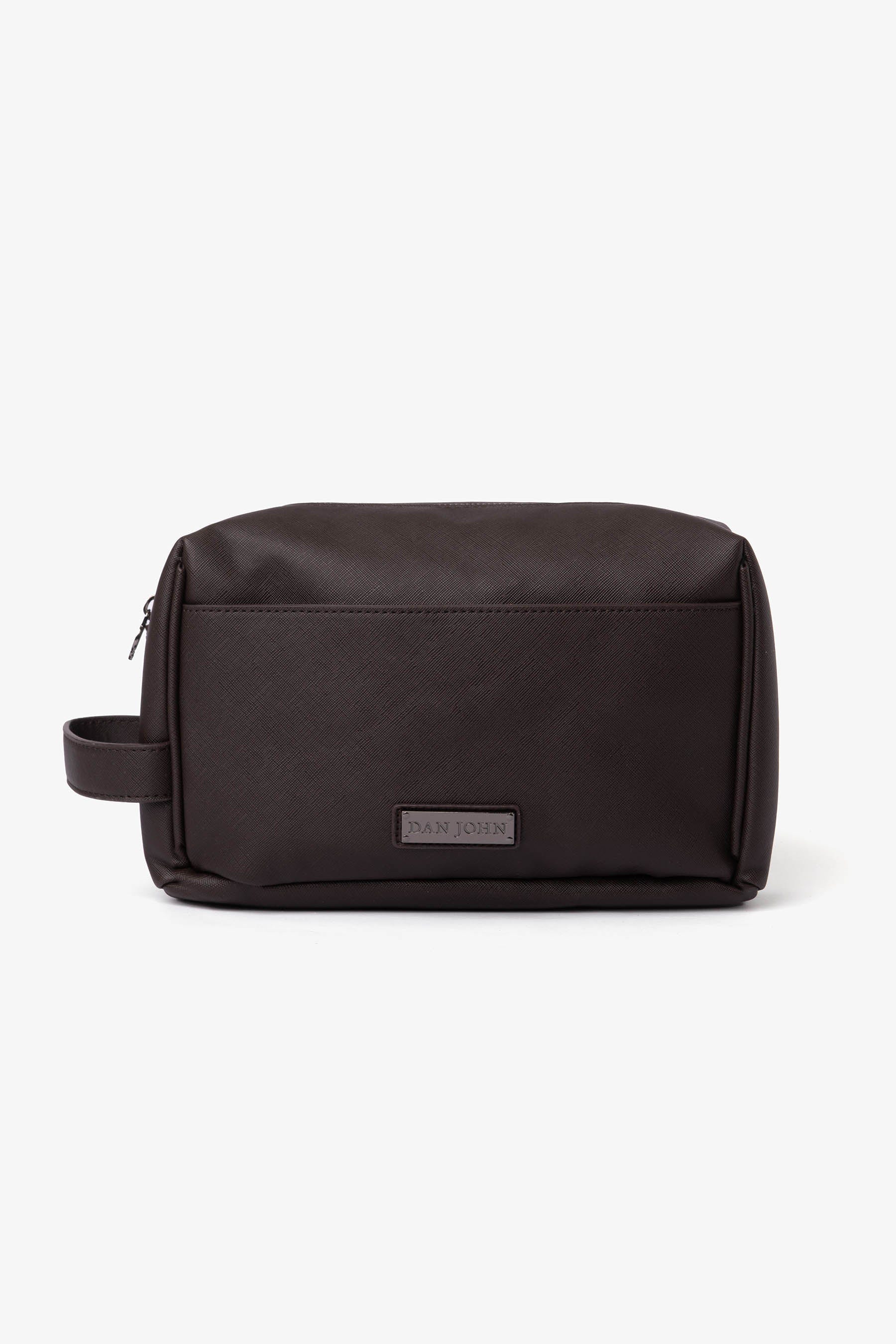 Dark brown Saffiano leatherette toiletry bag
