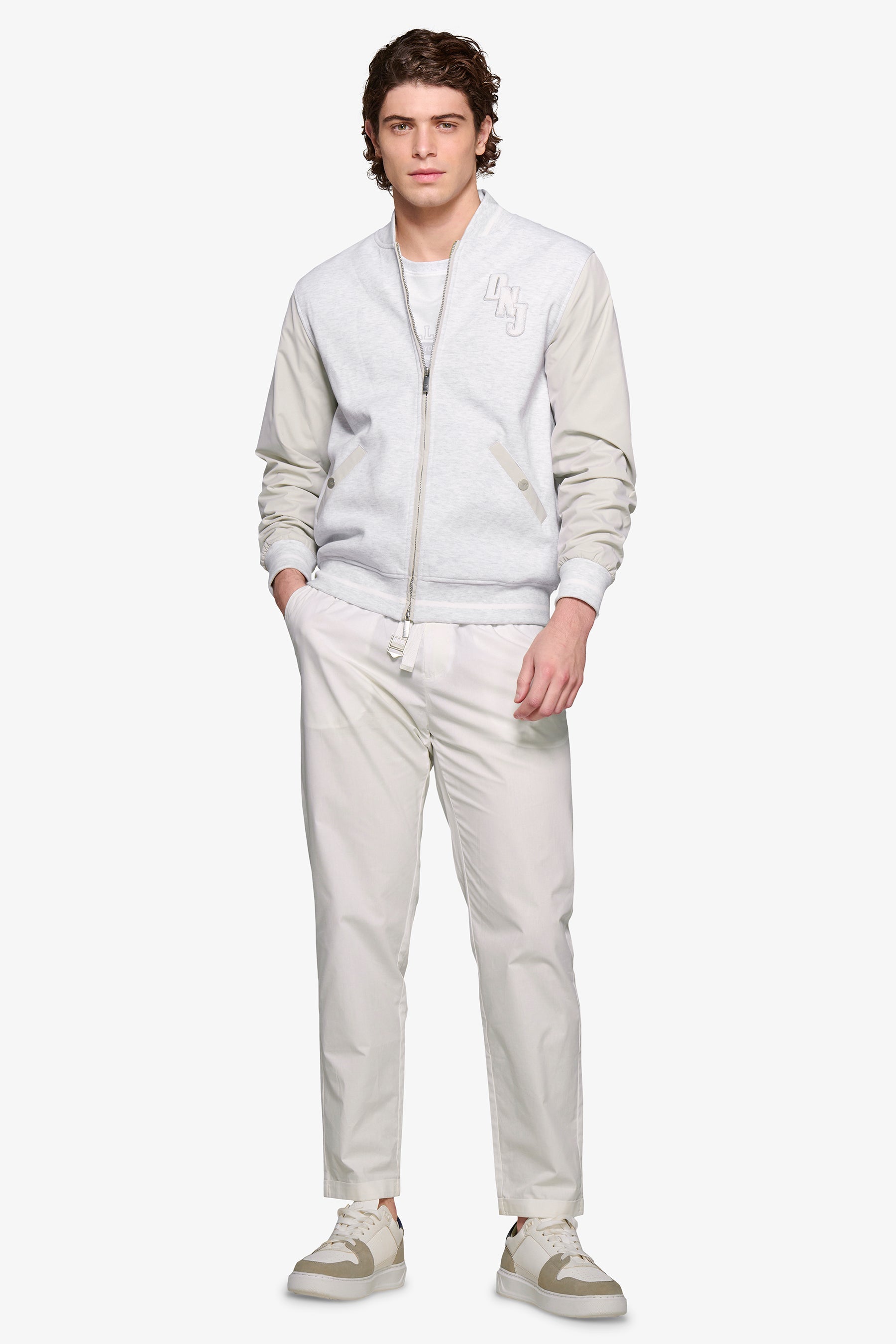 Bomber corto bimaterico DNJ grigio melange-Dan John