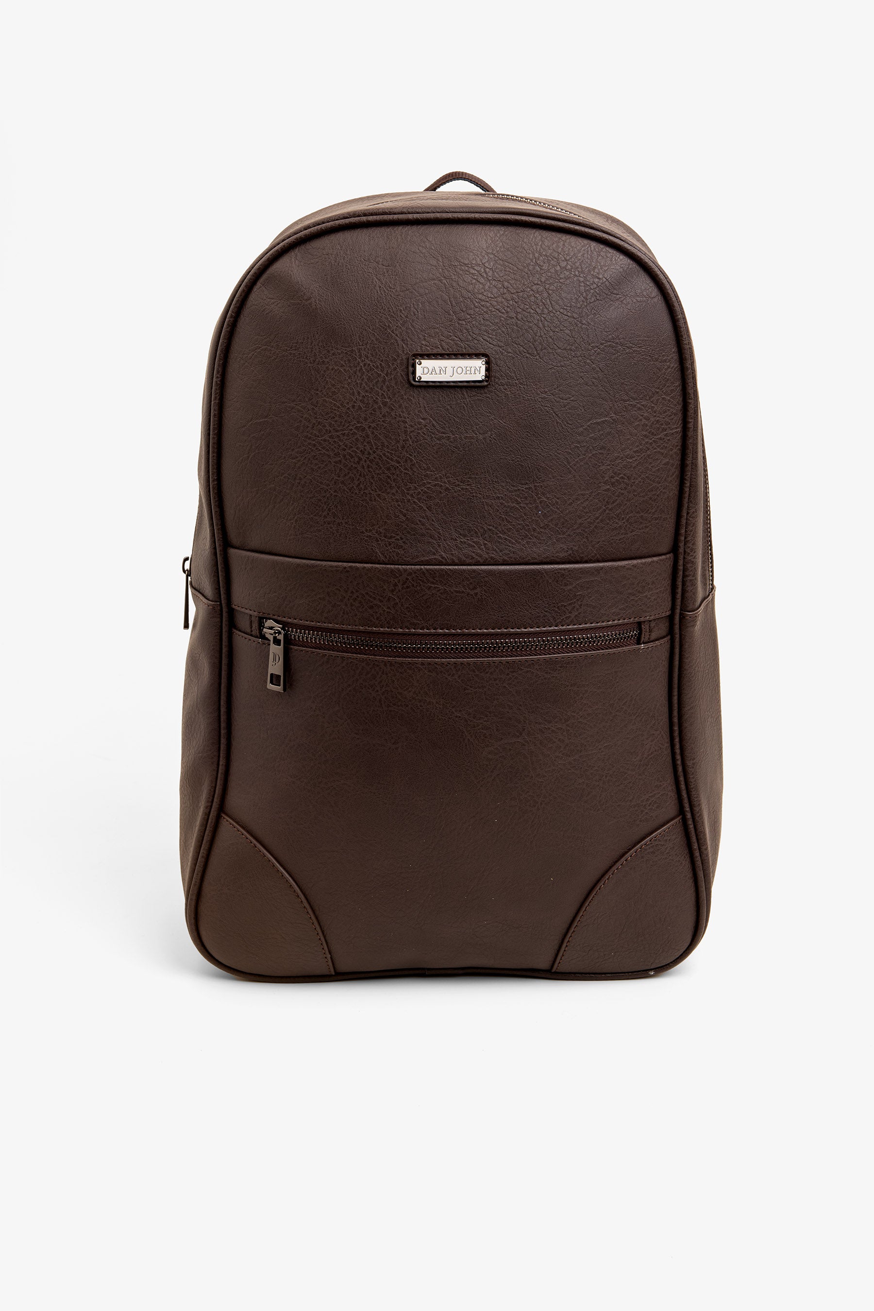 Dark brown faux-leather backpack