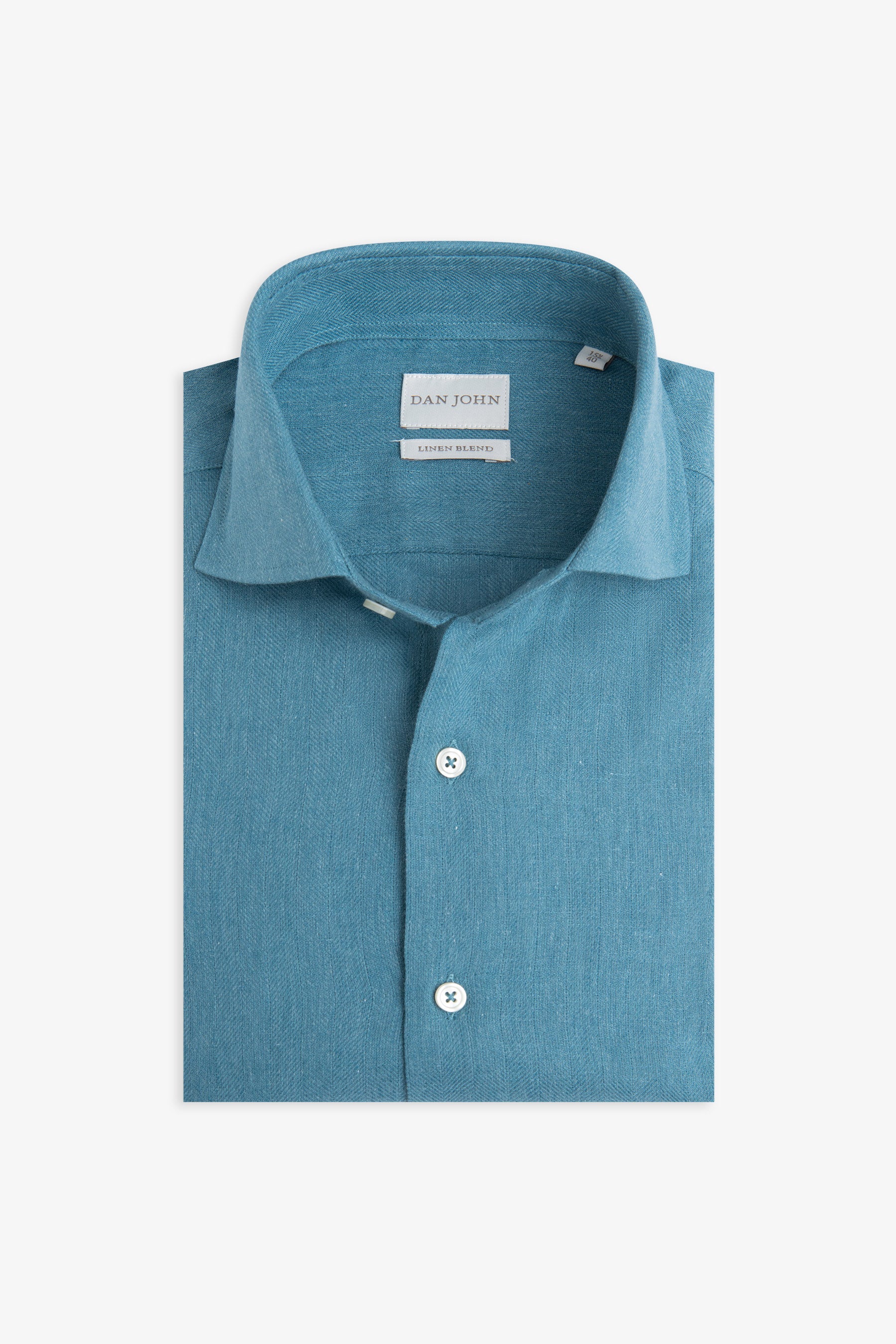Camicia Herringbone misto lino petrolio slim-Dan John