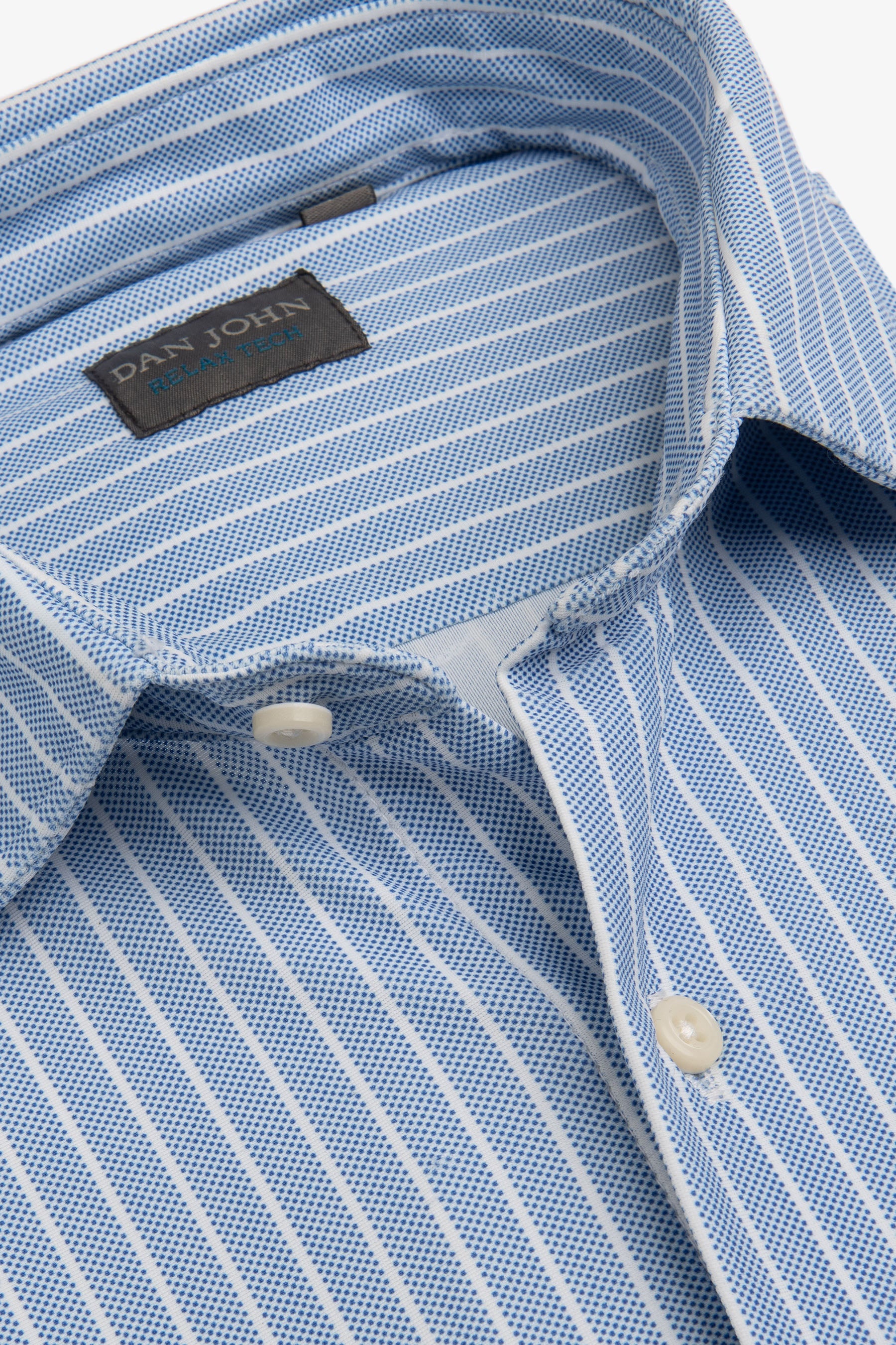 Camicia a righe stretch celeste slim-Dan John
