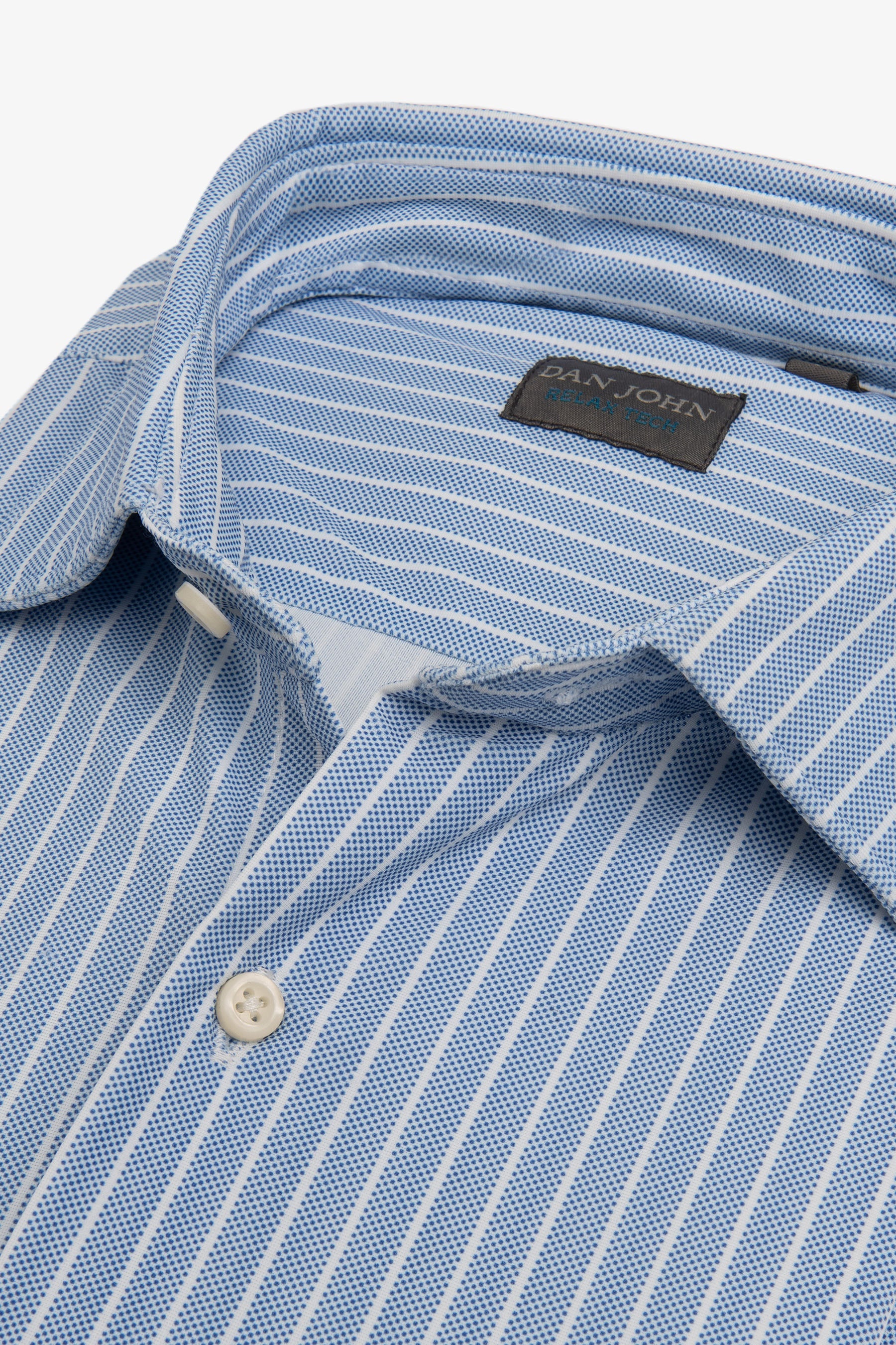 Camicia a righe stretch celeste slim-Dan John